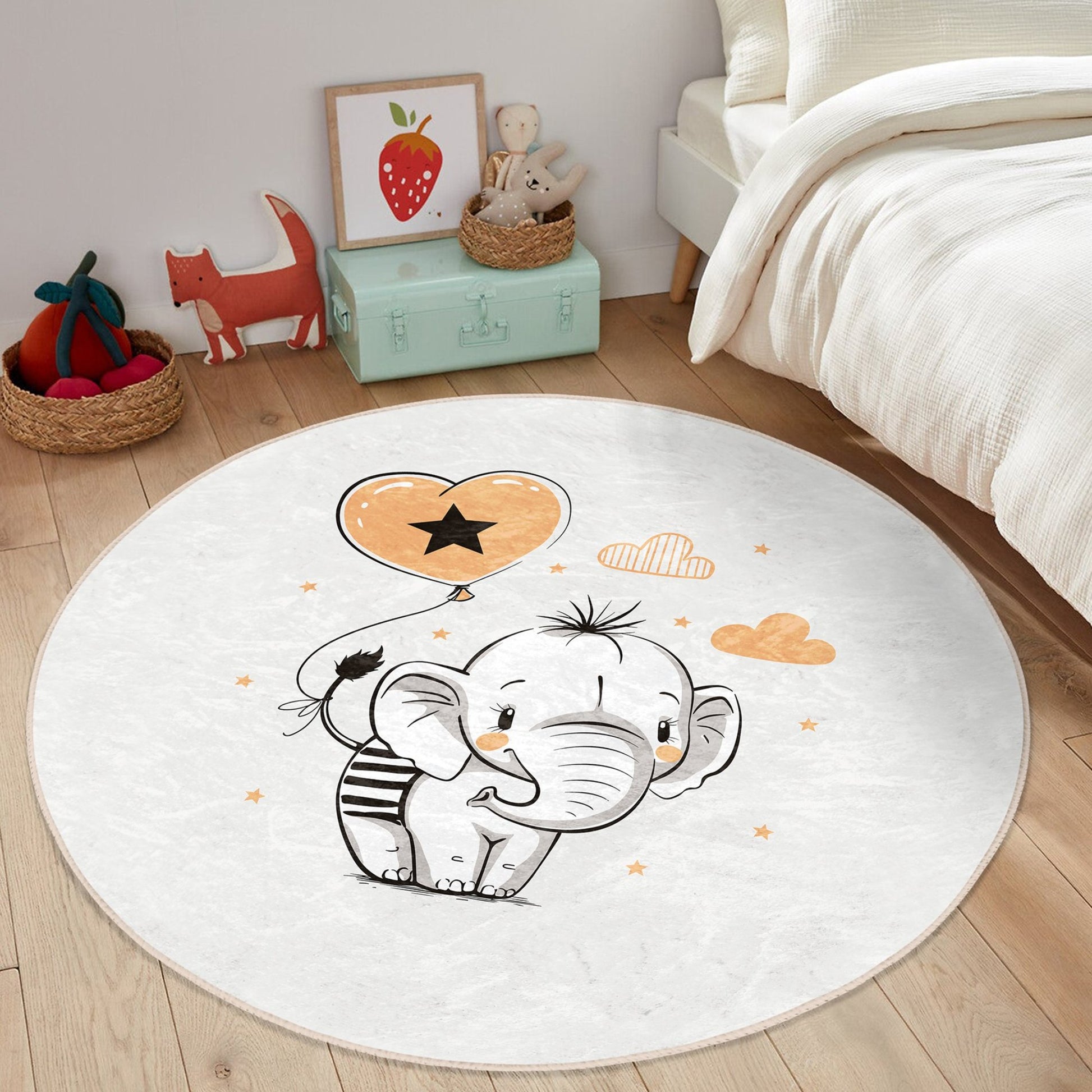 Rug with Sweet Baby Elephant Illustration