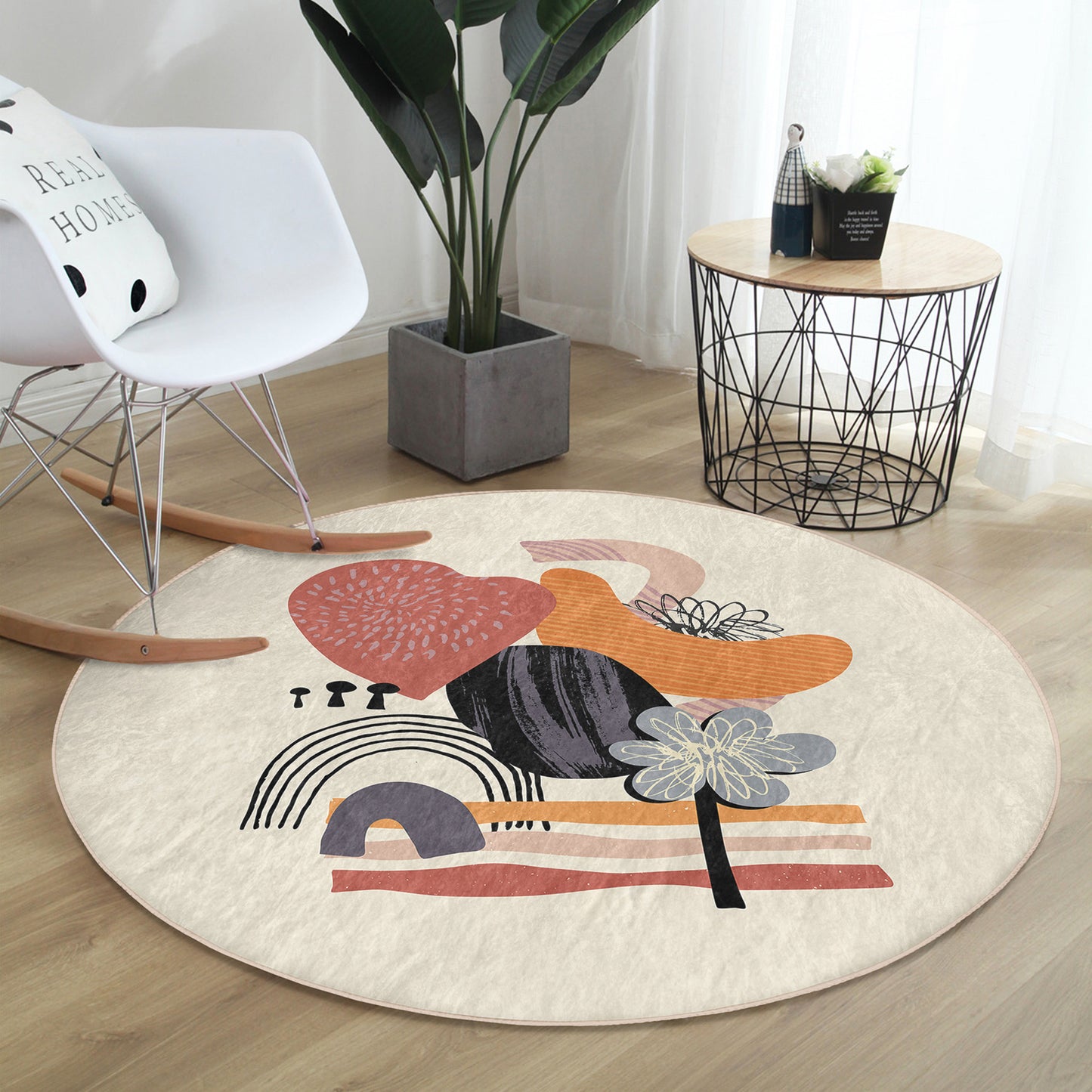 Eclectic Round Rug with Bohemian Design