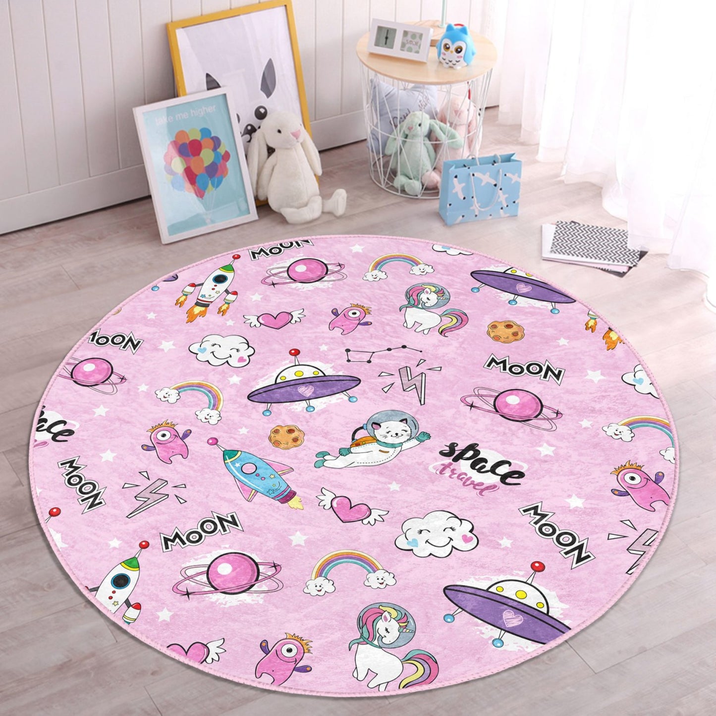 Rug with Whimsical Cat Astronaut Illustrations
