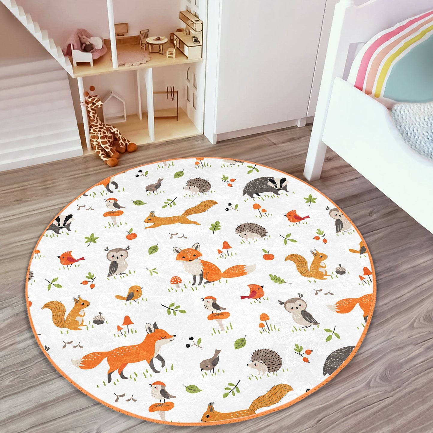 Homeezone's Little Fox in the Forest Kids' Room Washable Rug
