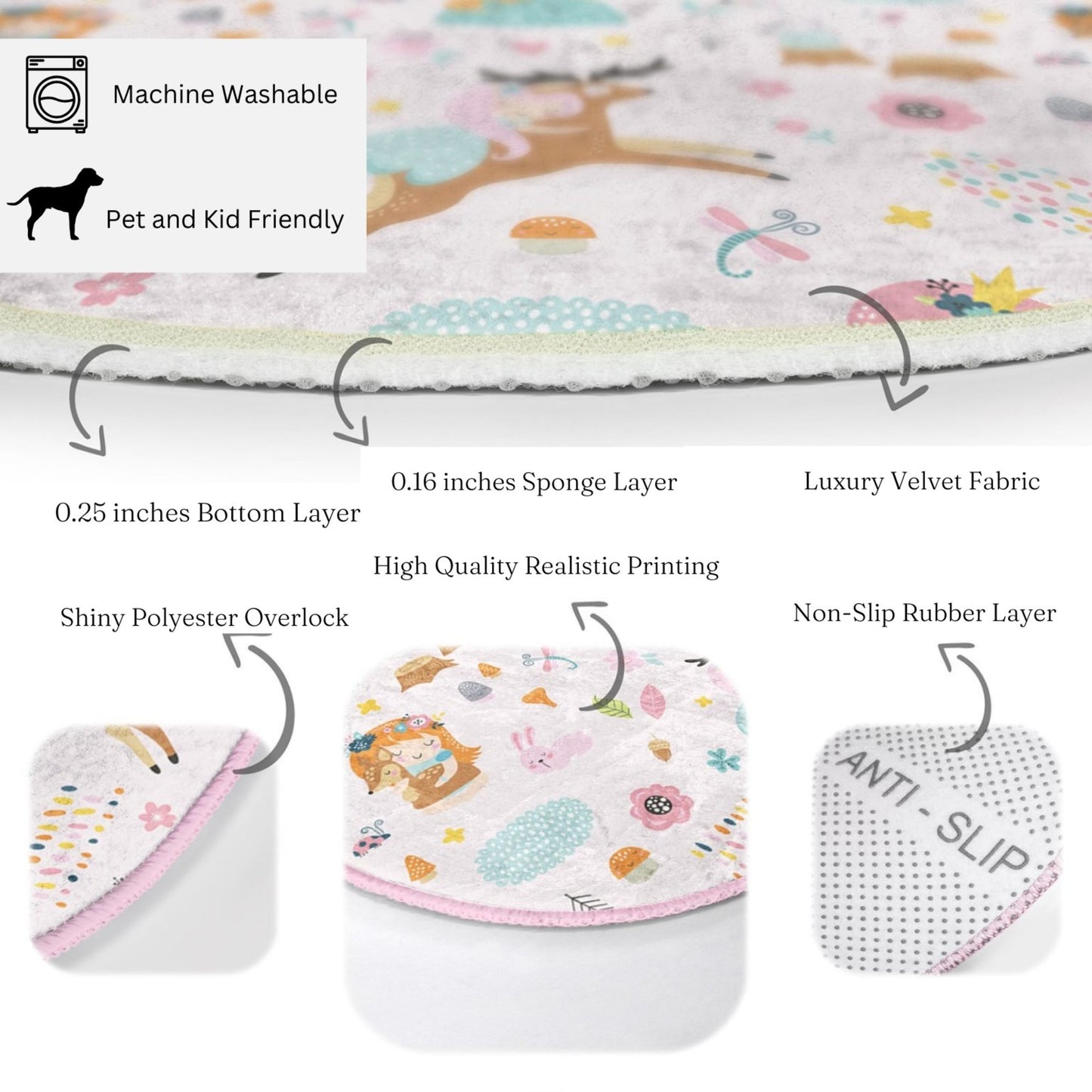 Easy-to-Clean Princess and Animal Patterned Rug