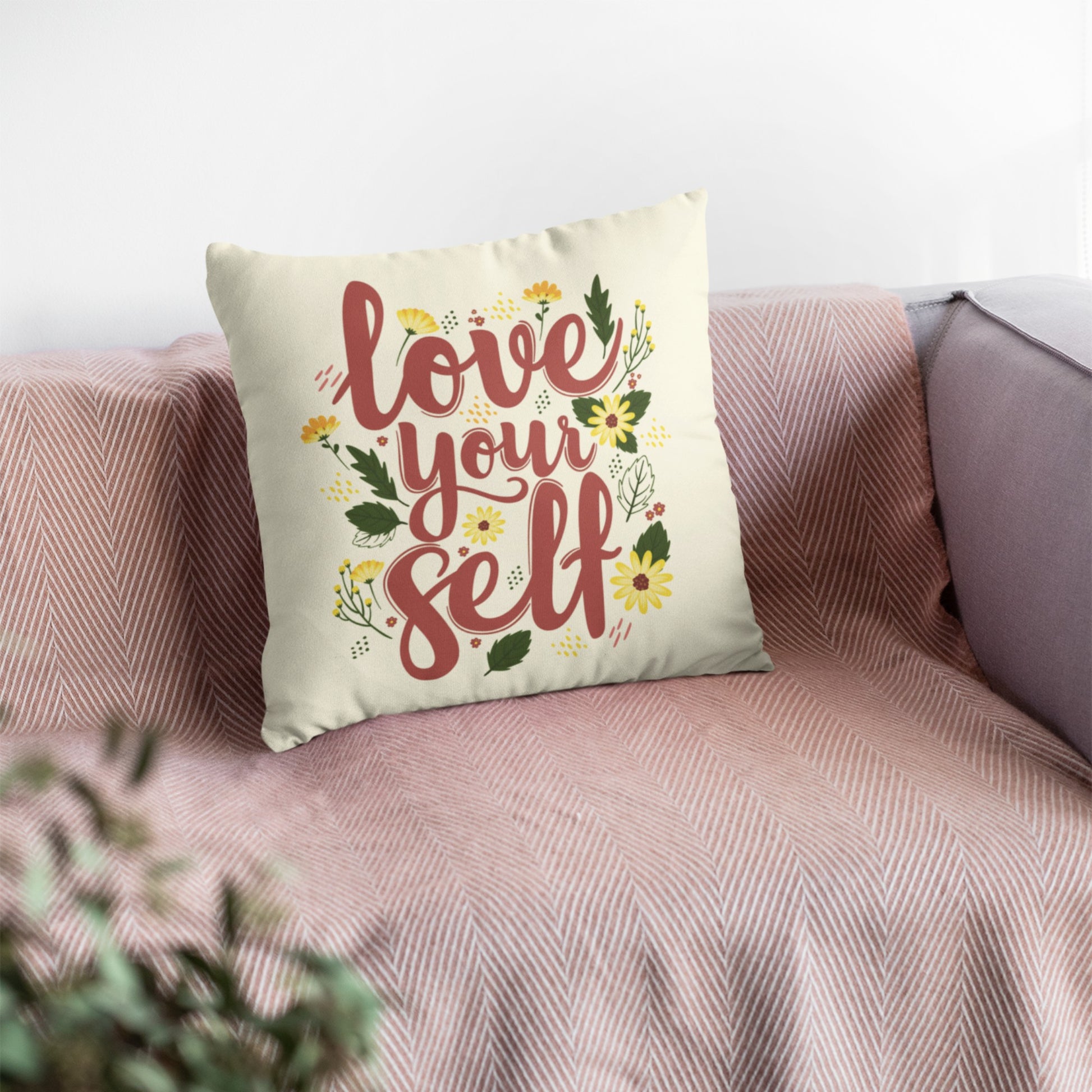 Love Yourself Pattern Throw Pillow