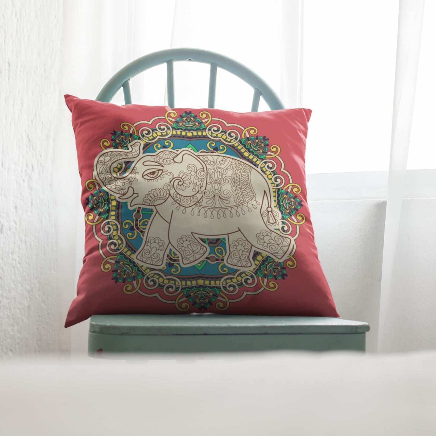 Stylish Printed Throw Pillow with Elephant Symbol Design