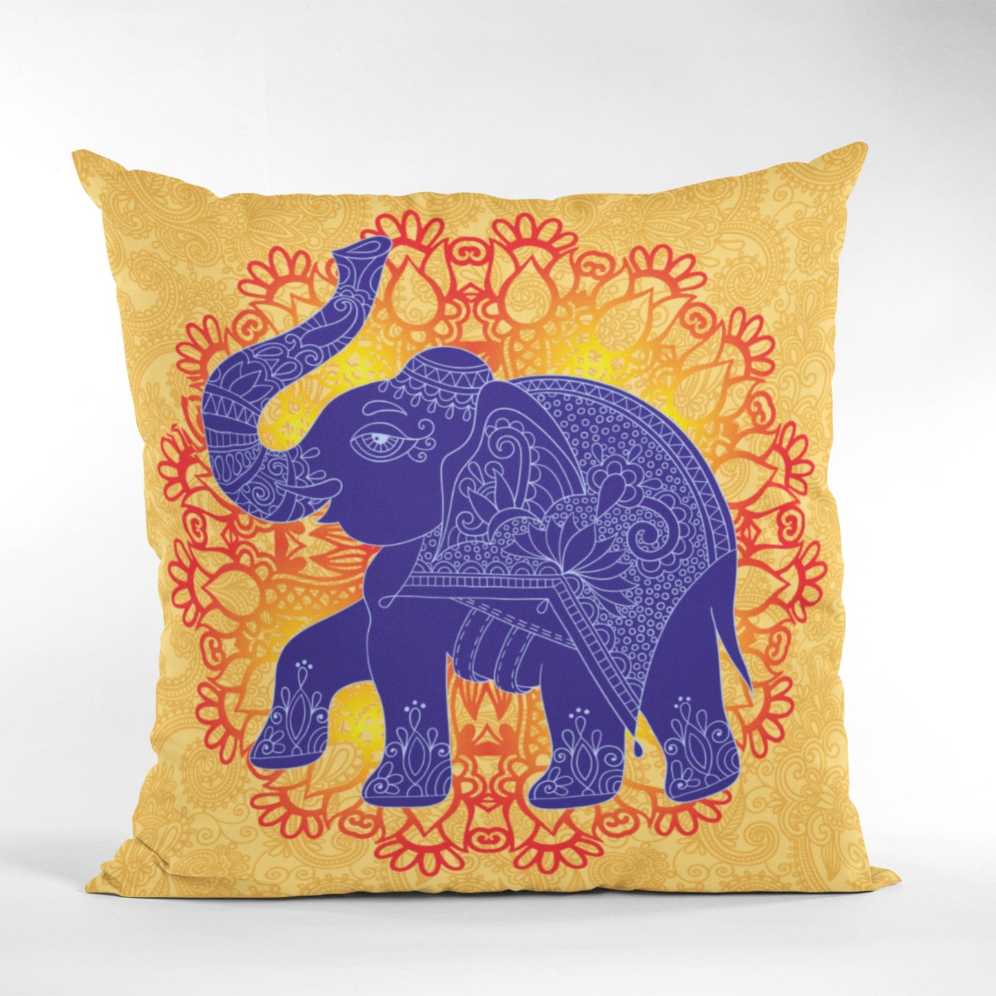 Artistic Mandala and Elephant Pillow