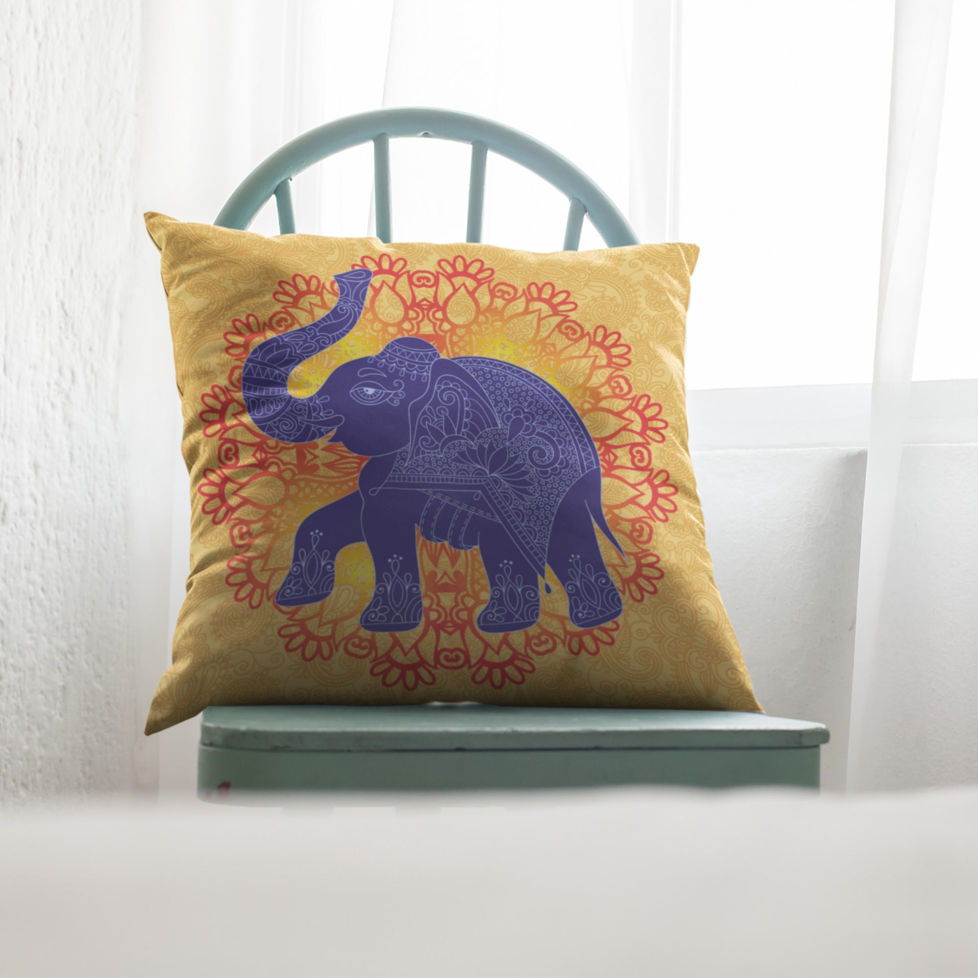 Mandala with Elephant Throw Pillow