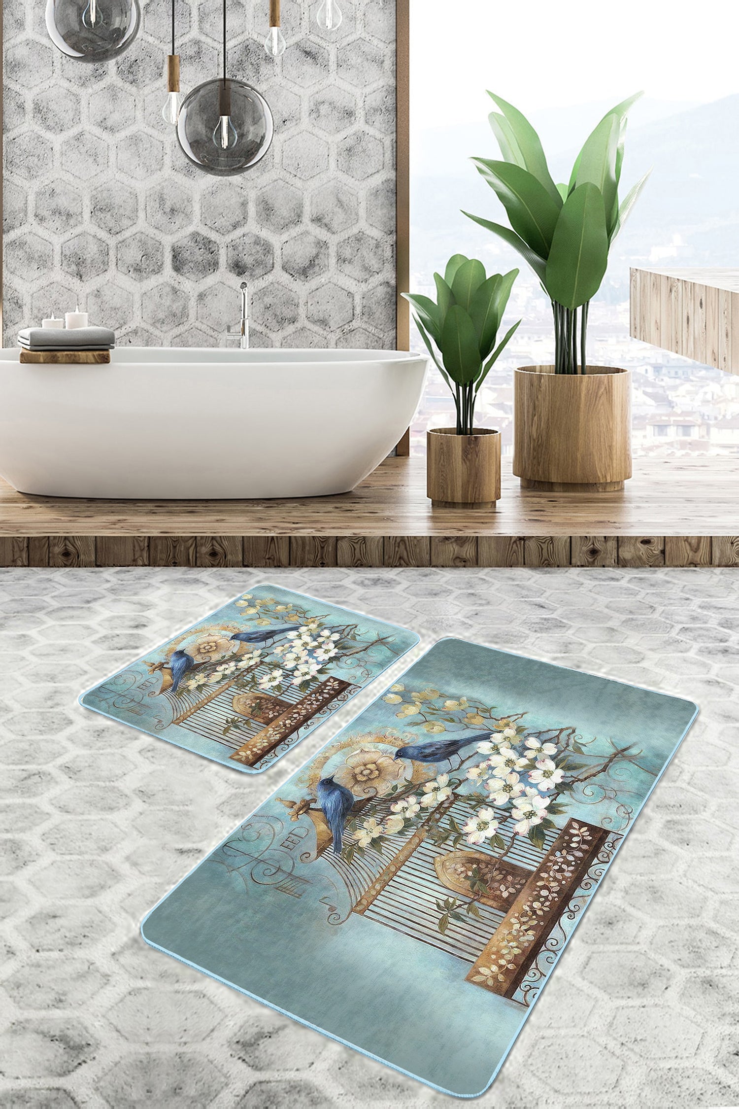 Nature-Inspired Elegance Rug with Bird Pattern
