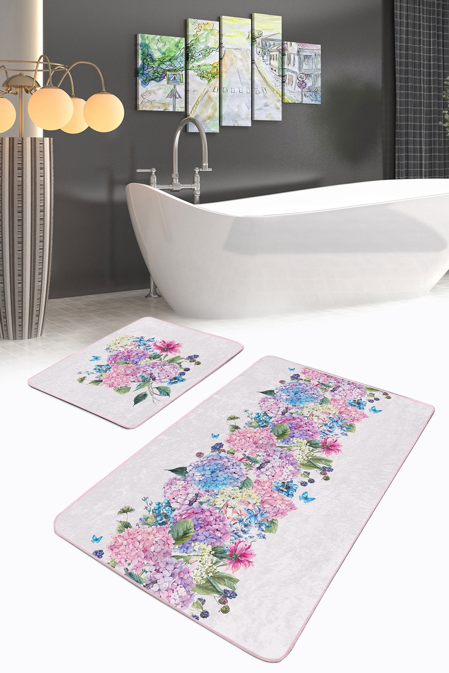 Close-up of the Delicate Floral Patterns on the Bath Mat Set