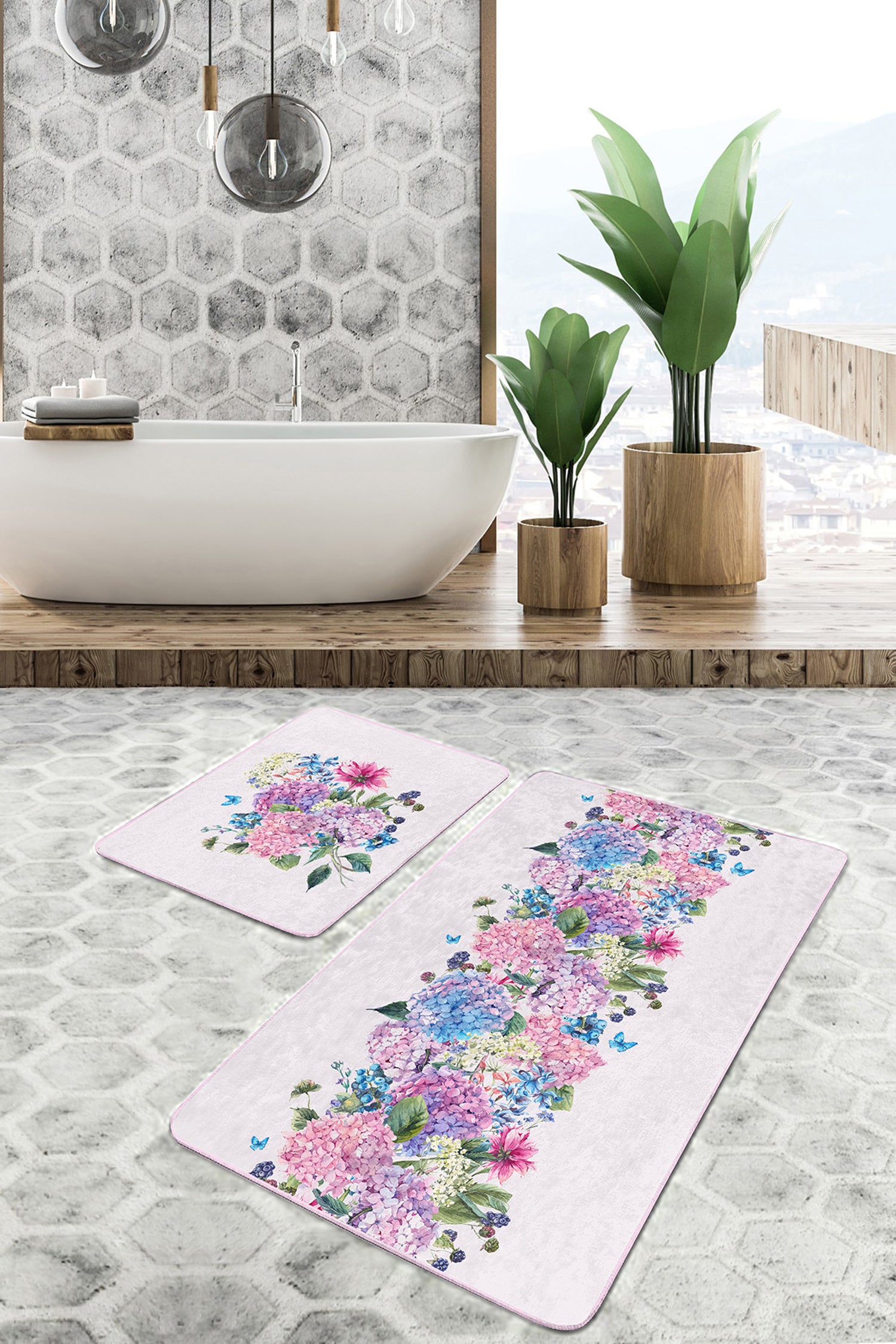 Floral Decor Bath Mat Set - Front View