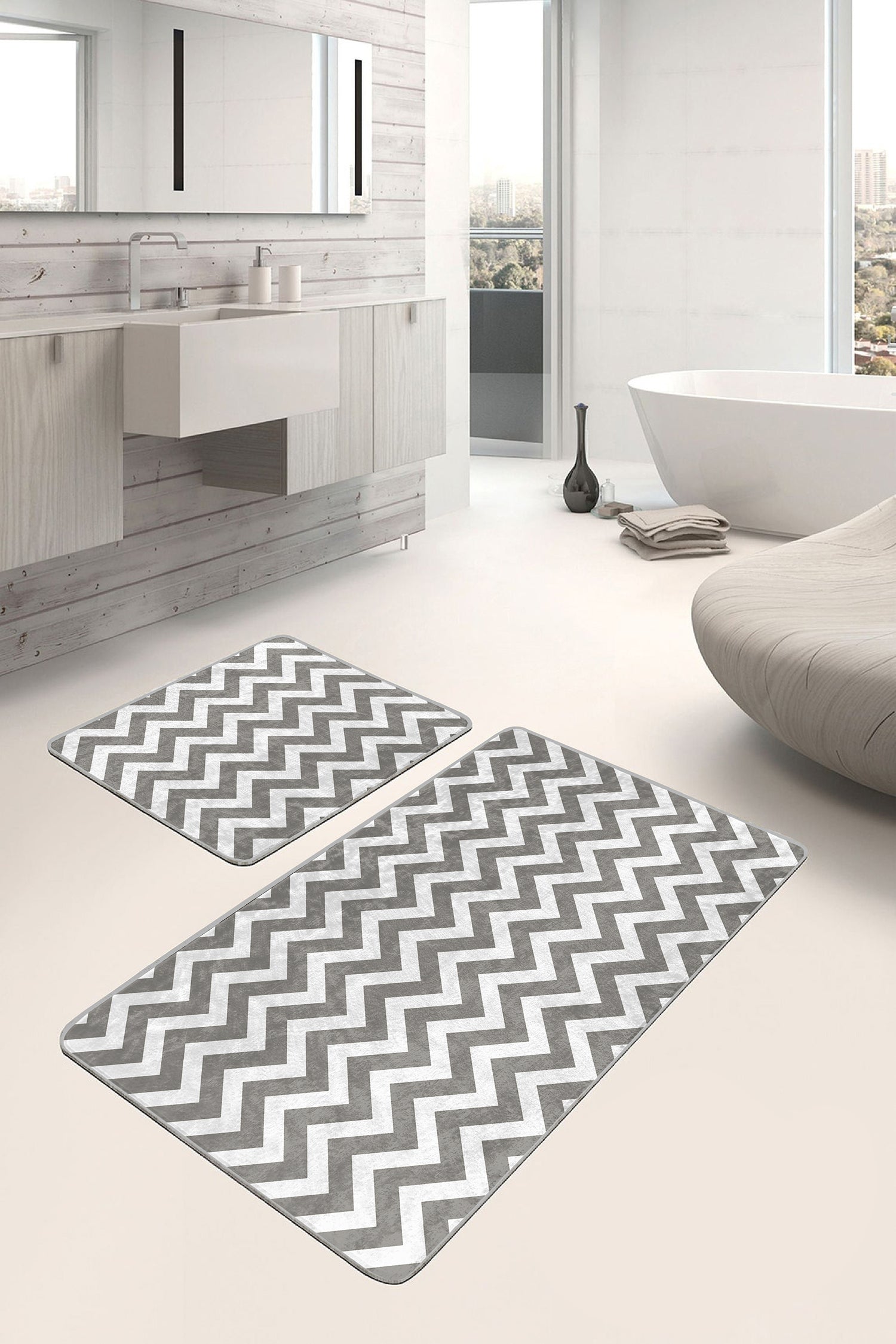 Grey Zigzag Style Bath Mat - Front View