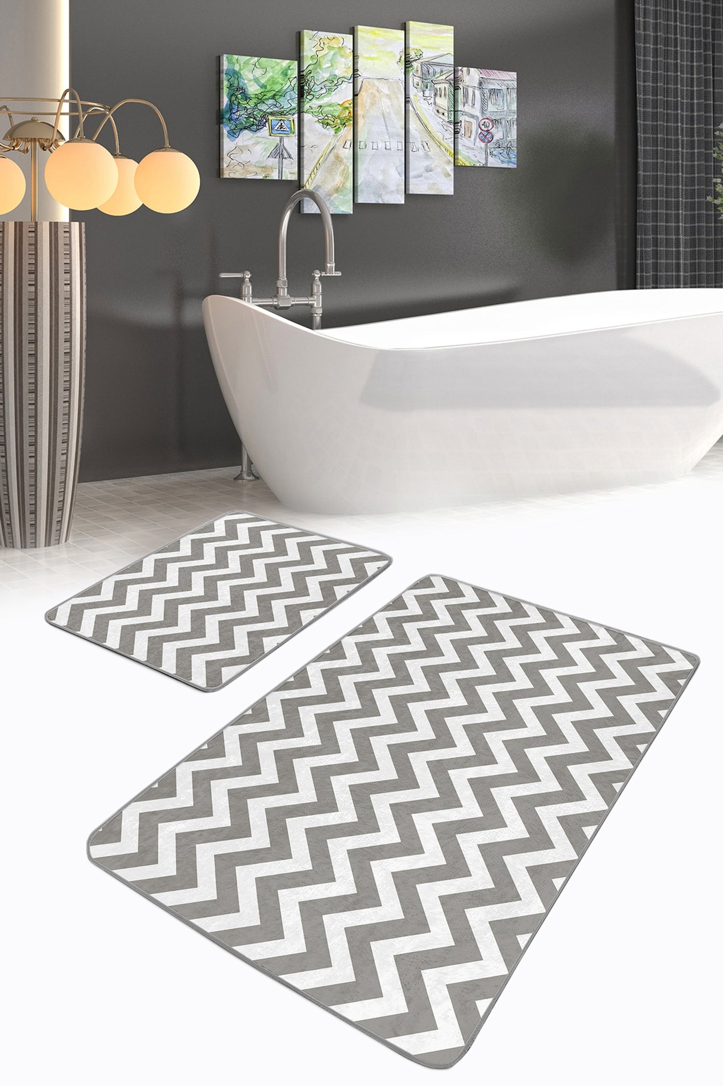 Contemporary Elegance Mat with Grey Zigzag Style Design