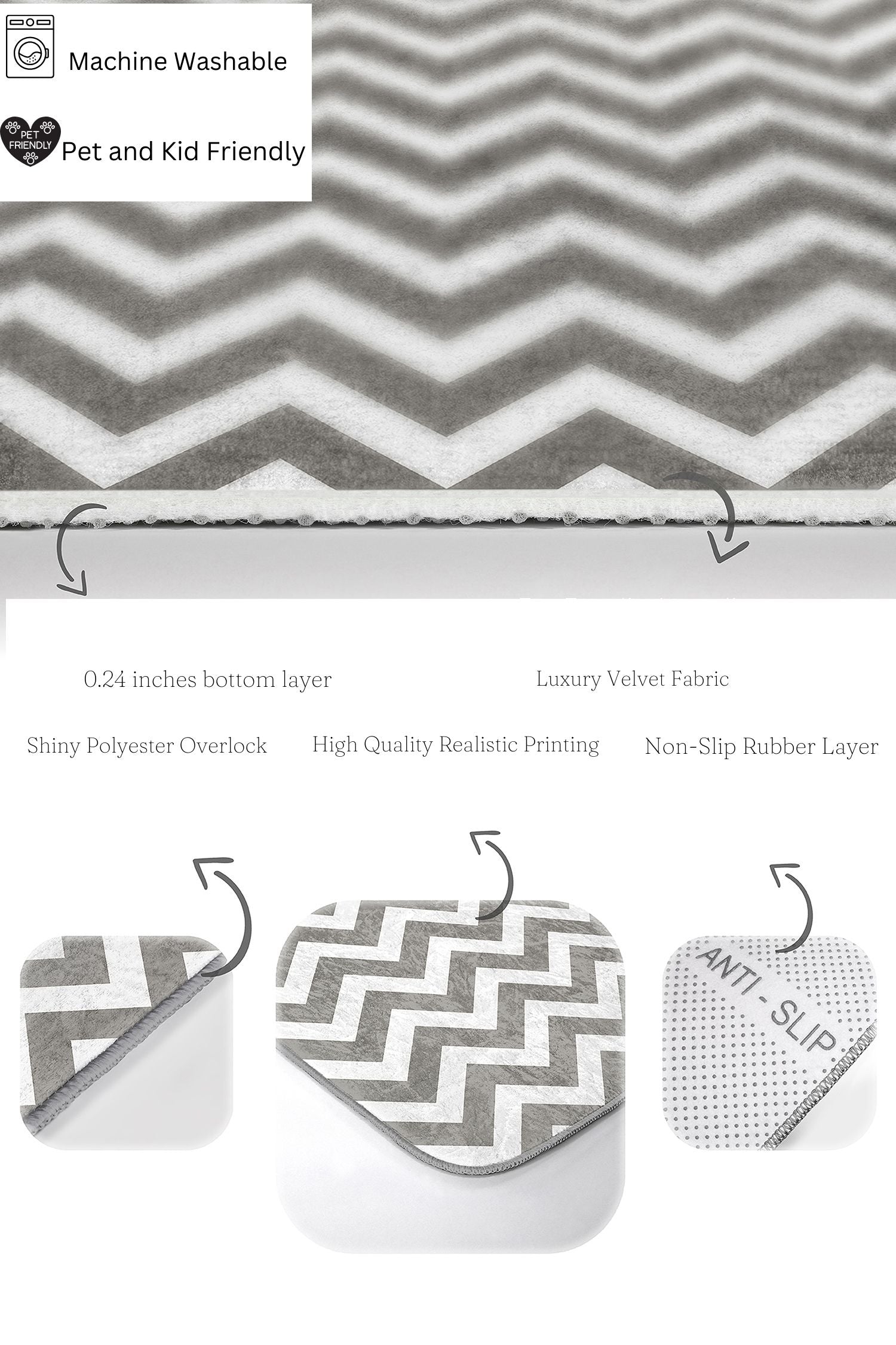 High-Quality Grey Zigzag Style Bath Mat for Stylish Decor