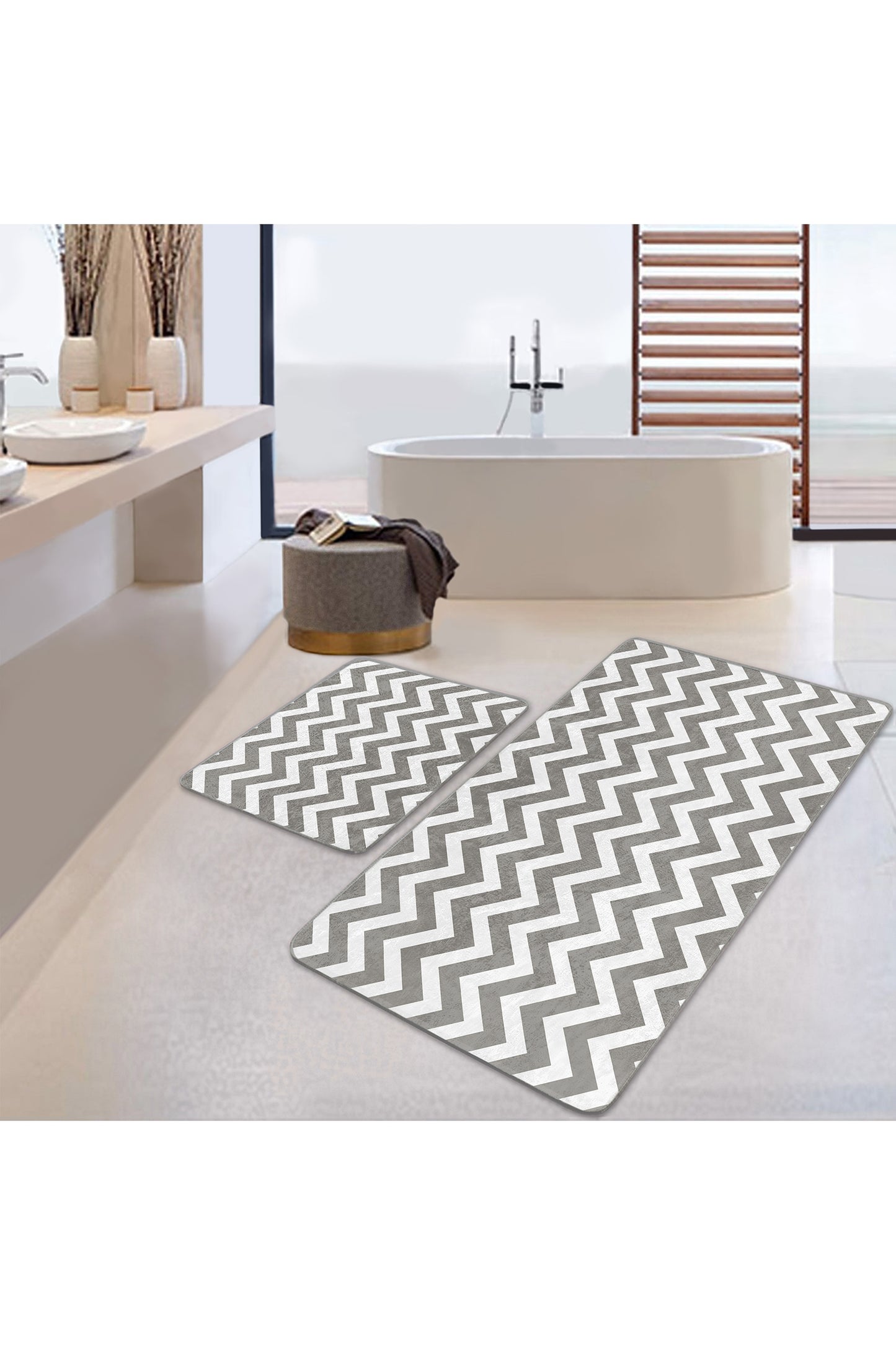 Grey Zigzag Style Bath Mat for a Touch of Contemporary Comfort