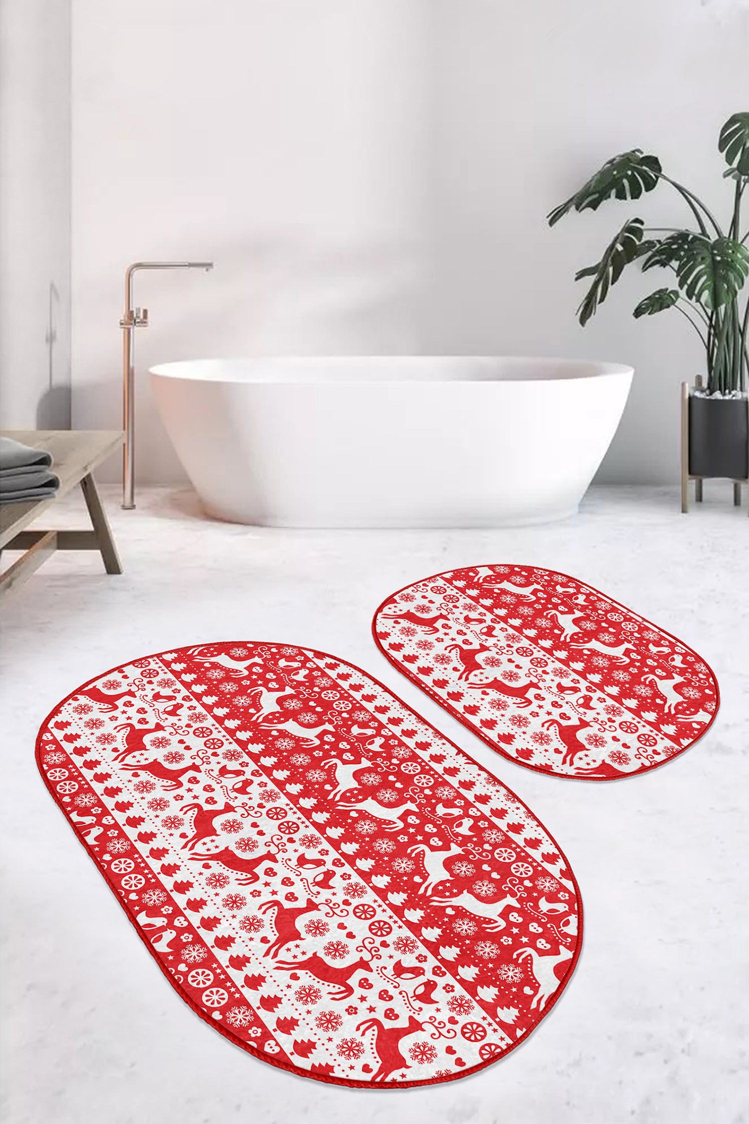 Festive Holiday Bathroom Mat Collection in Red and White
