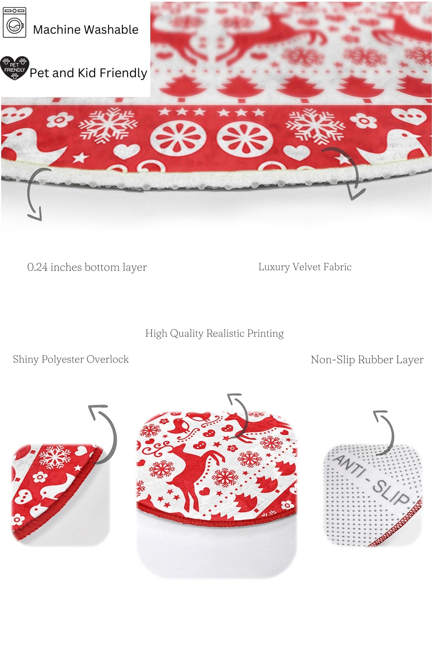 Jolly Red and White Christmas Bath Mat Set