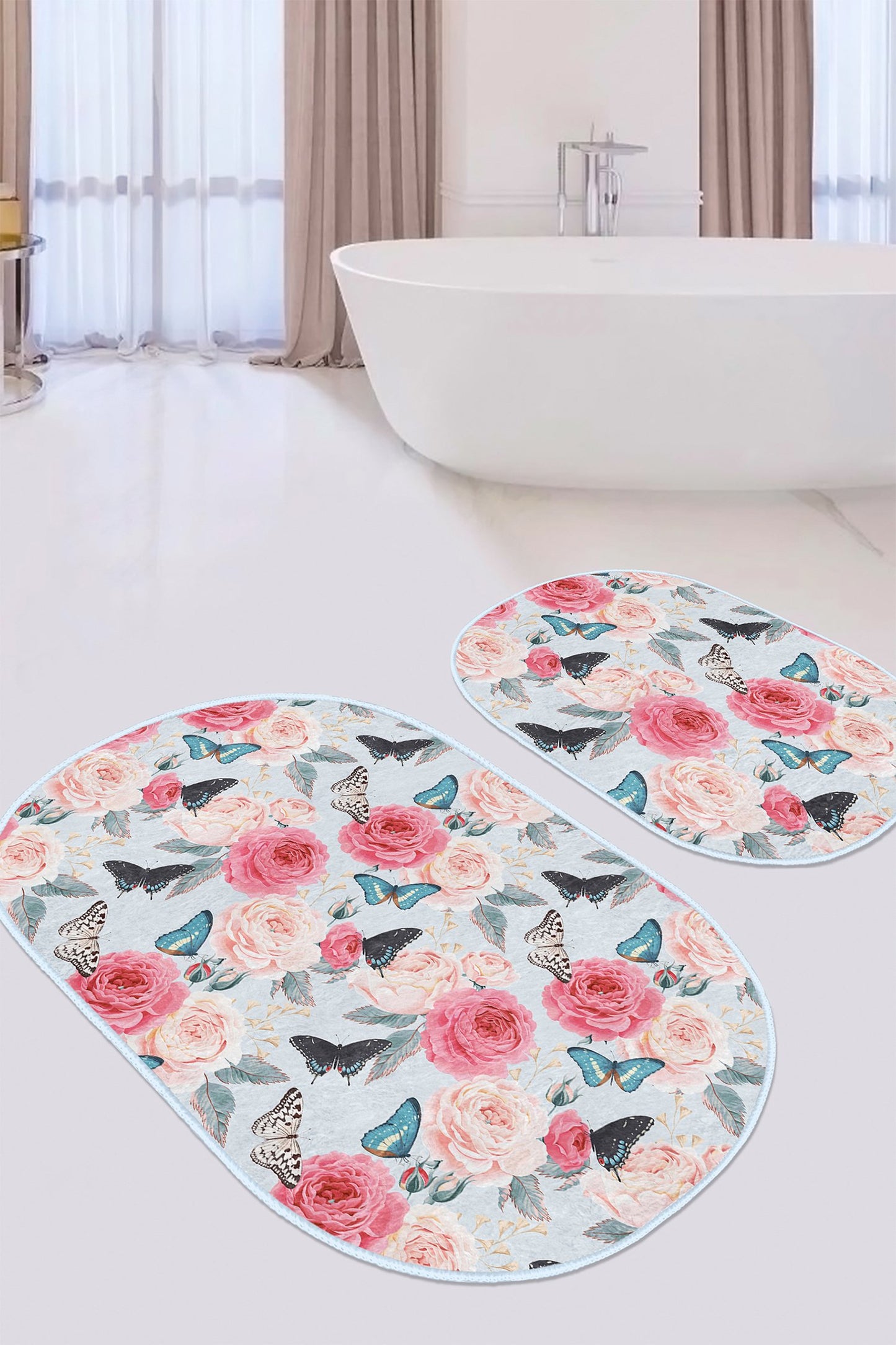 Elegant Floral Bathroom Mat Collection in Pink
