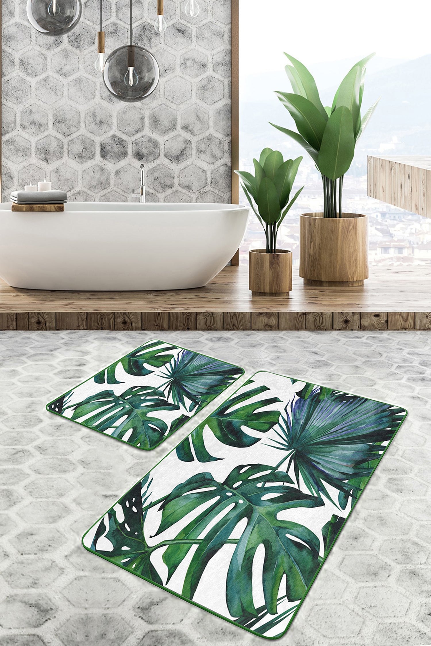 Green Floral Design Bath Mat Set for a Refreshing and Stylish Bathroom