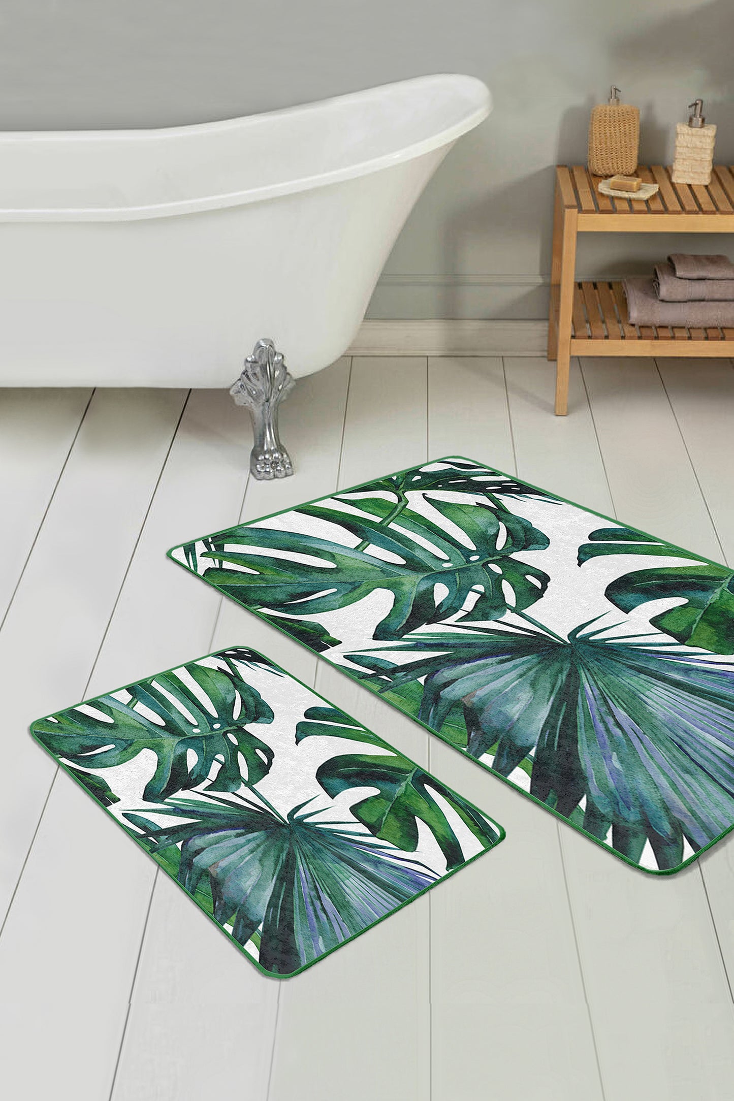 High-Quality Green Floral Design Bath Mat Set for Stylish Decor