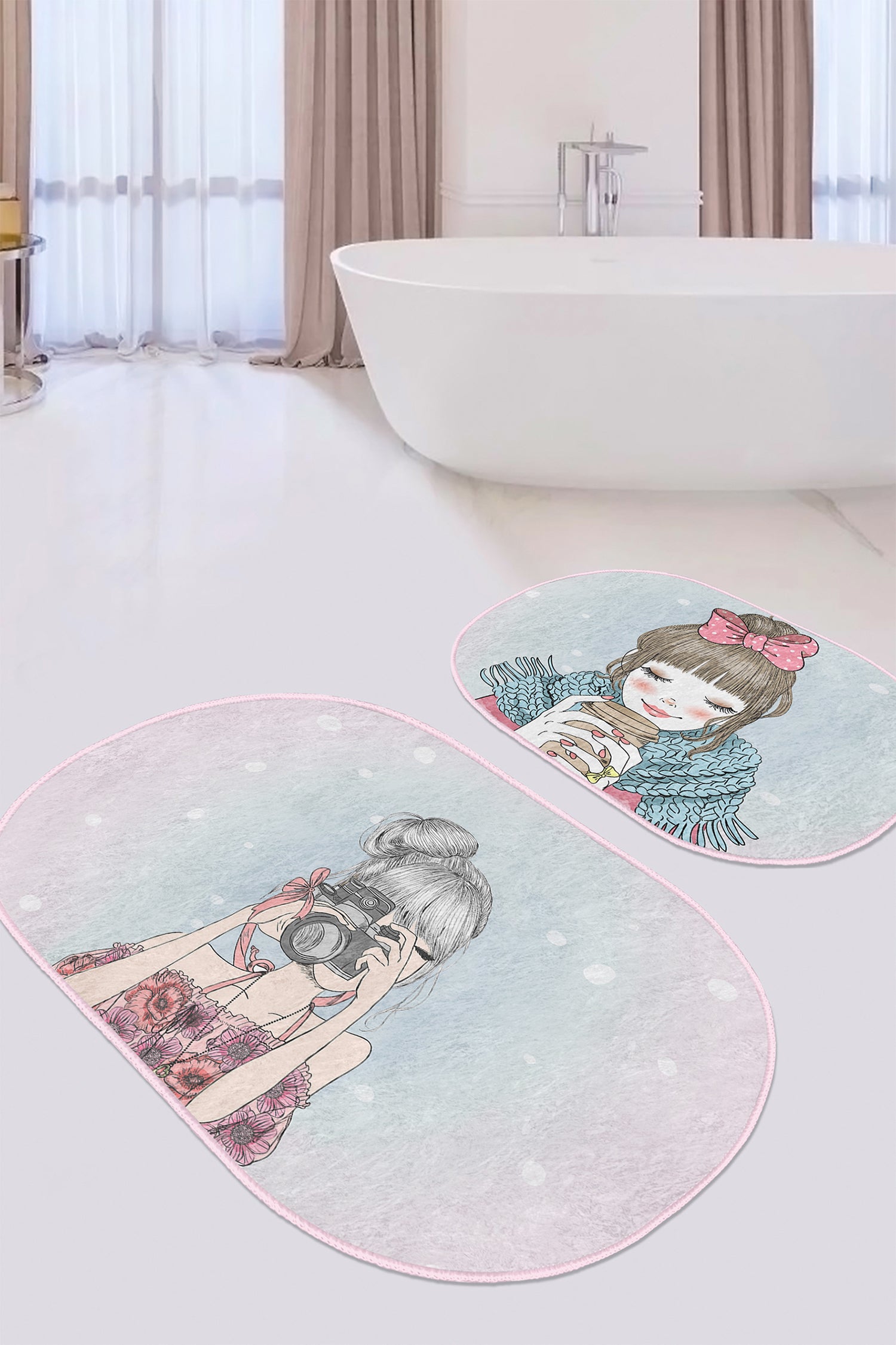 Decorative Bath Mat Set with a Charming Array of Teenage Patterns