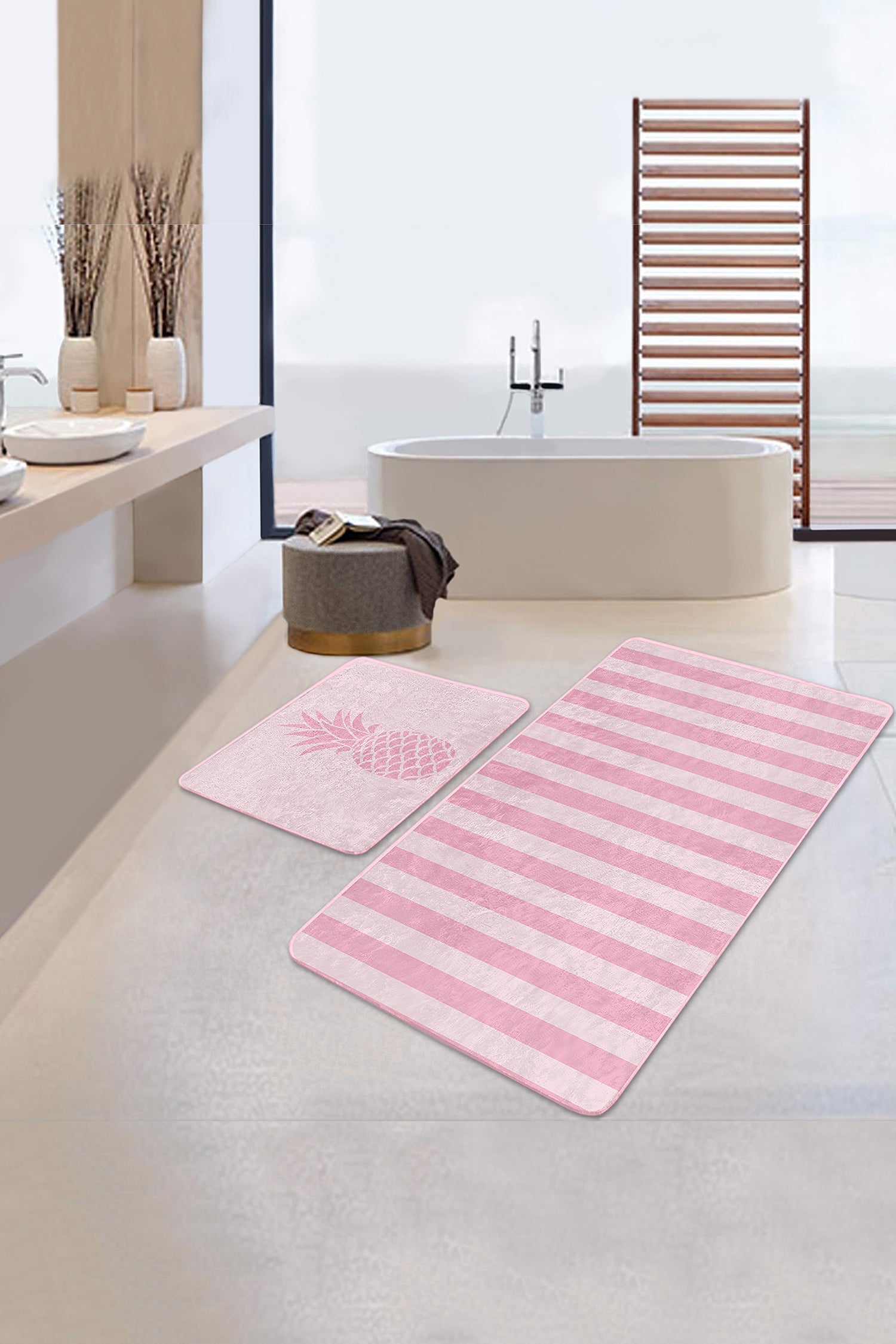 Decorative Bath Mat Set with a Charming Array of Pink Pineapple Patterns