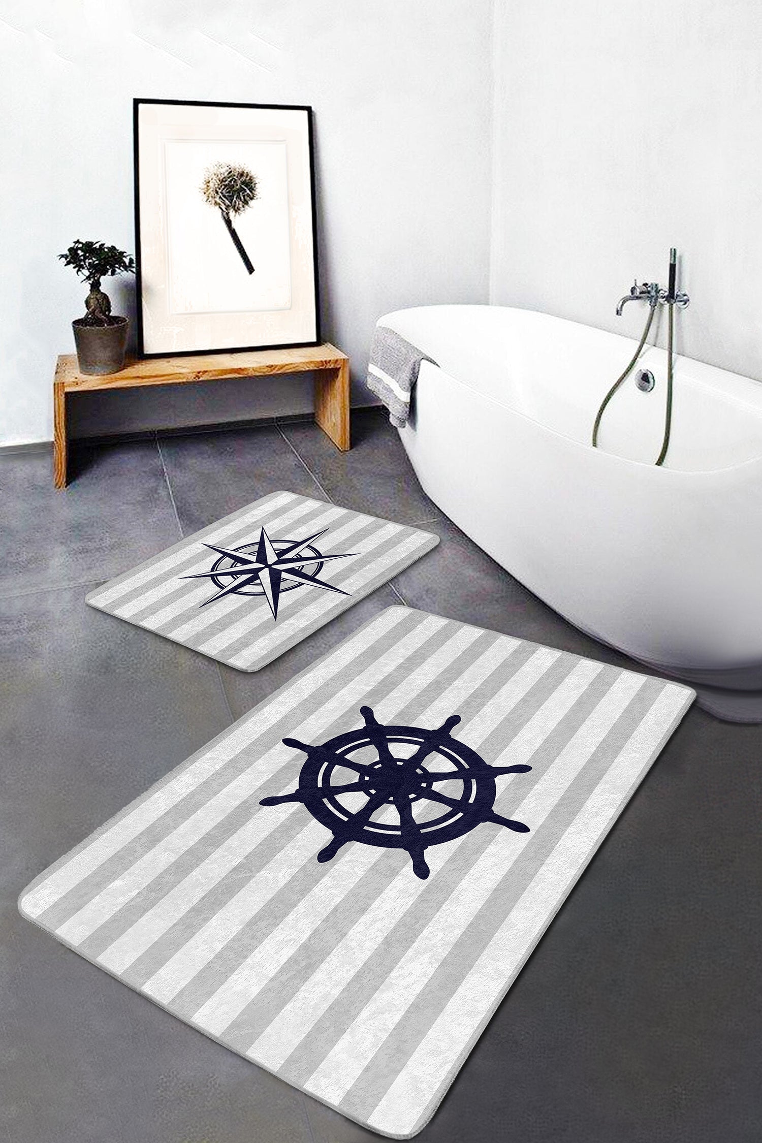 Decorative Bath Mat Set with a Charming Array of Compass and Boat Patterns