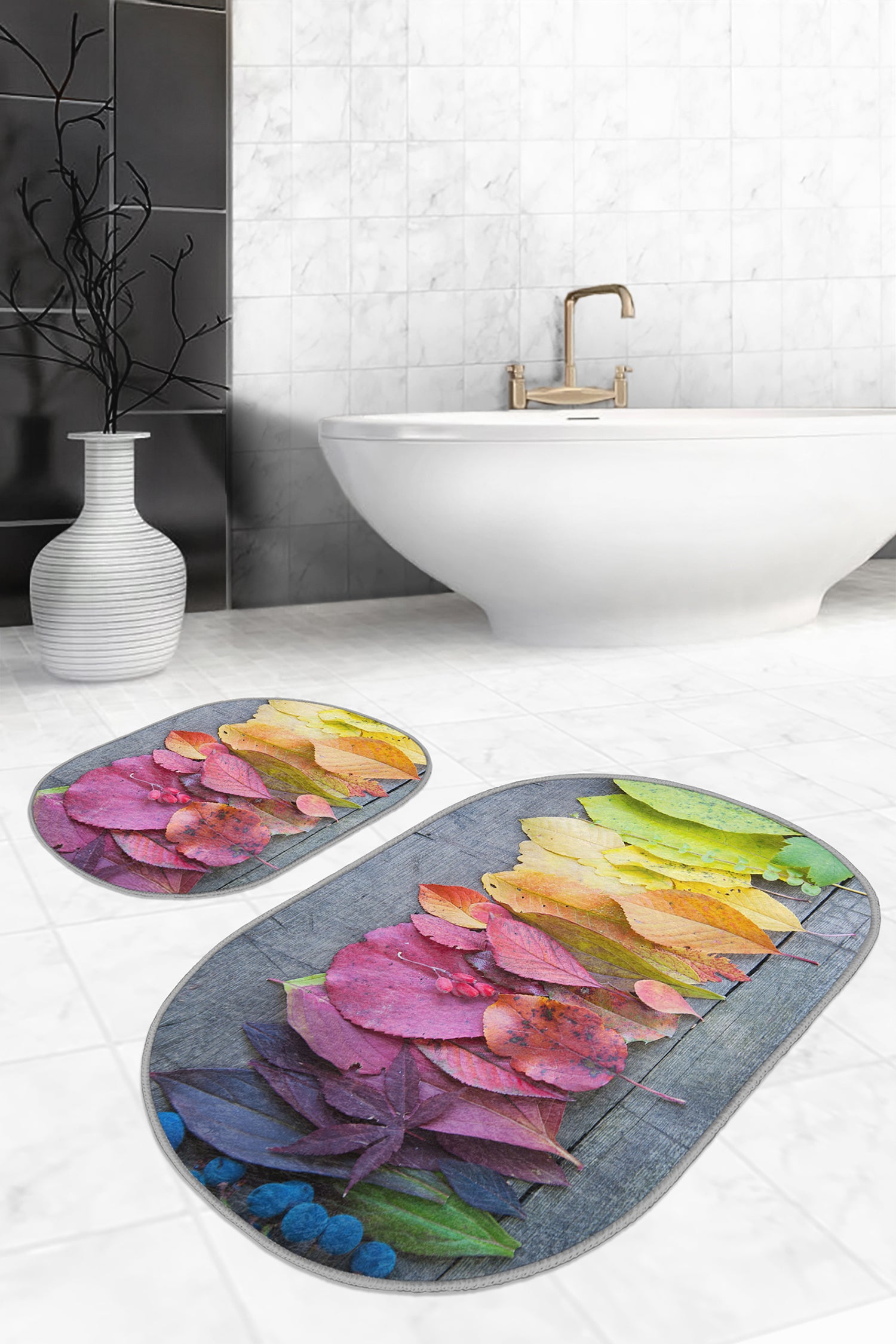 High-Quality Colorful Leaf Pattern Bath Mat Set for Stylish Decor