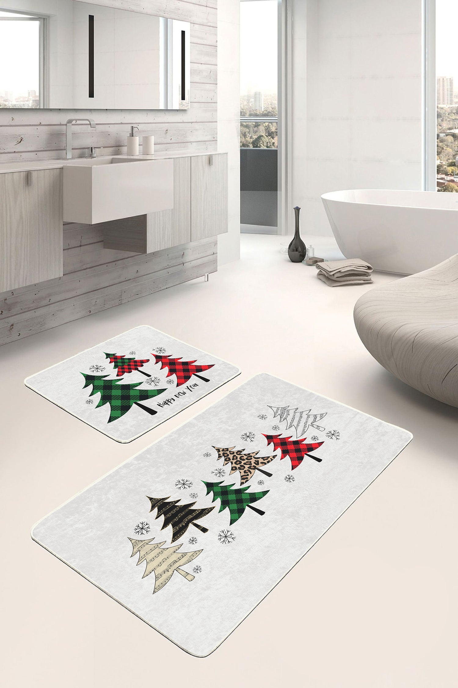Decorative Bath Mat Set with a Charming Array of Christmas Tree Patterns