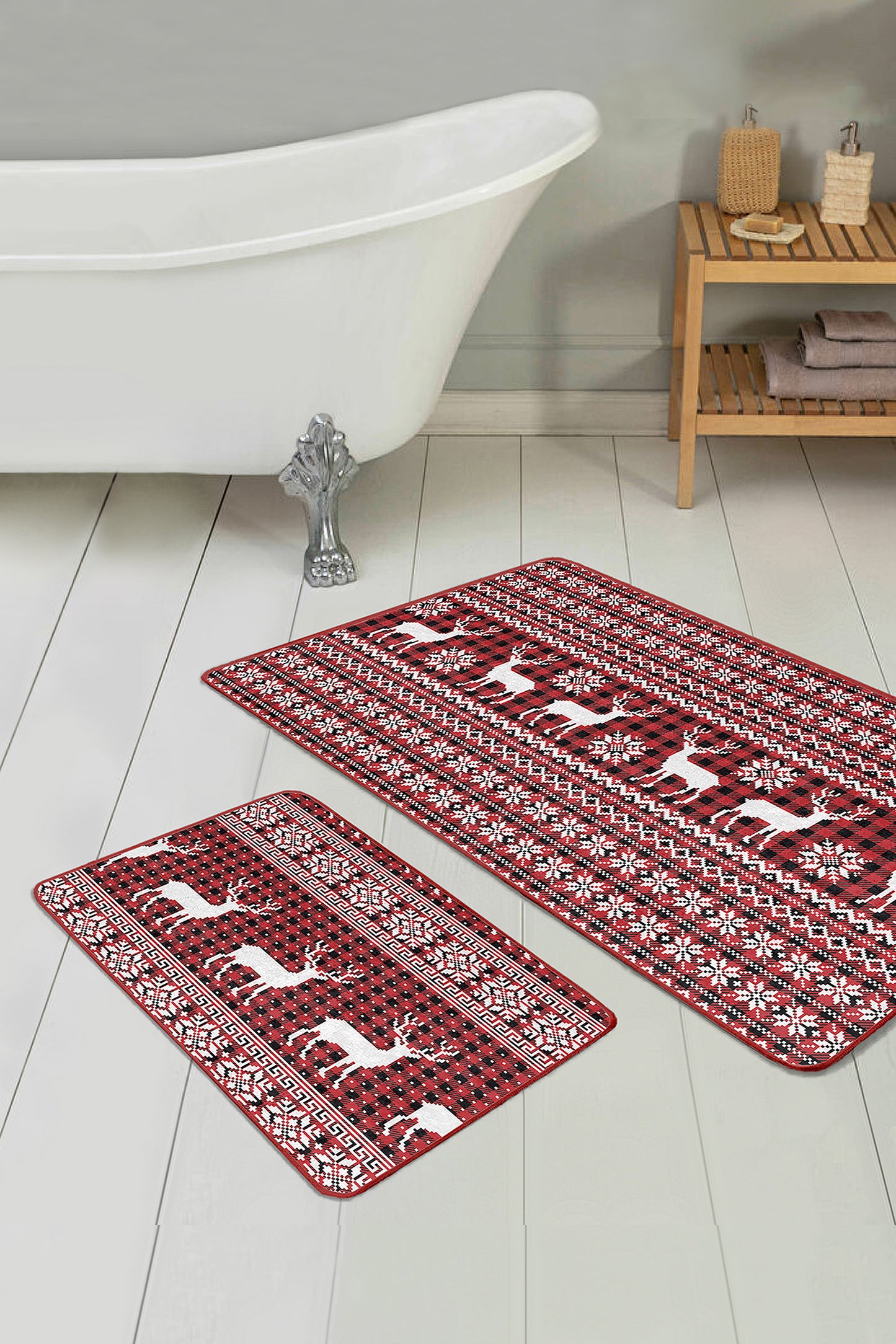 Red Snowflake Pattern Bath Mat Set for a Cozy and Stylish Bathroom