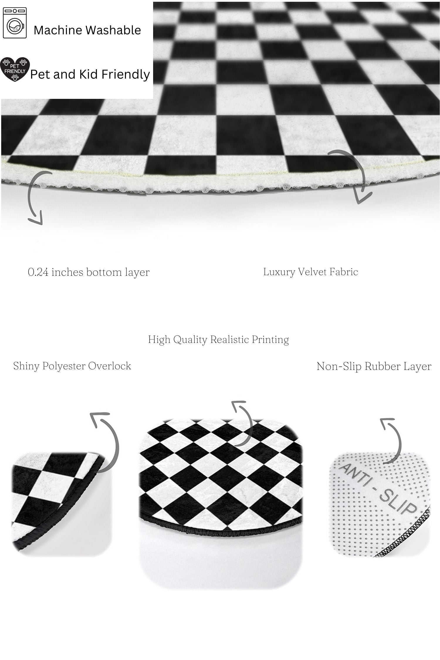 Trendy Checkered Design Bath Mat Ensemble