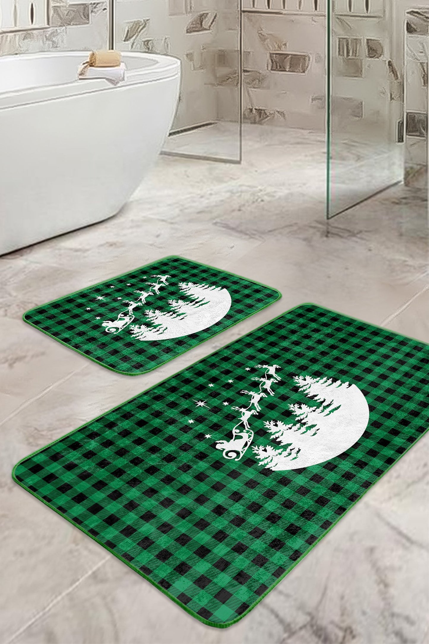 Functional and Stylish Bath Mat Set with Green Christmas Craftsmanship