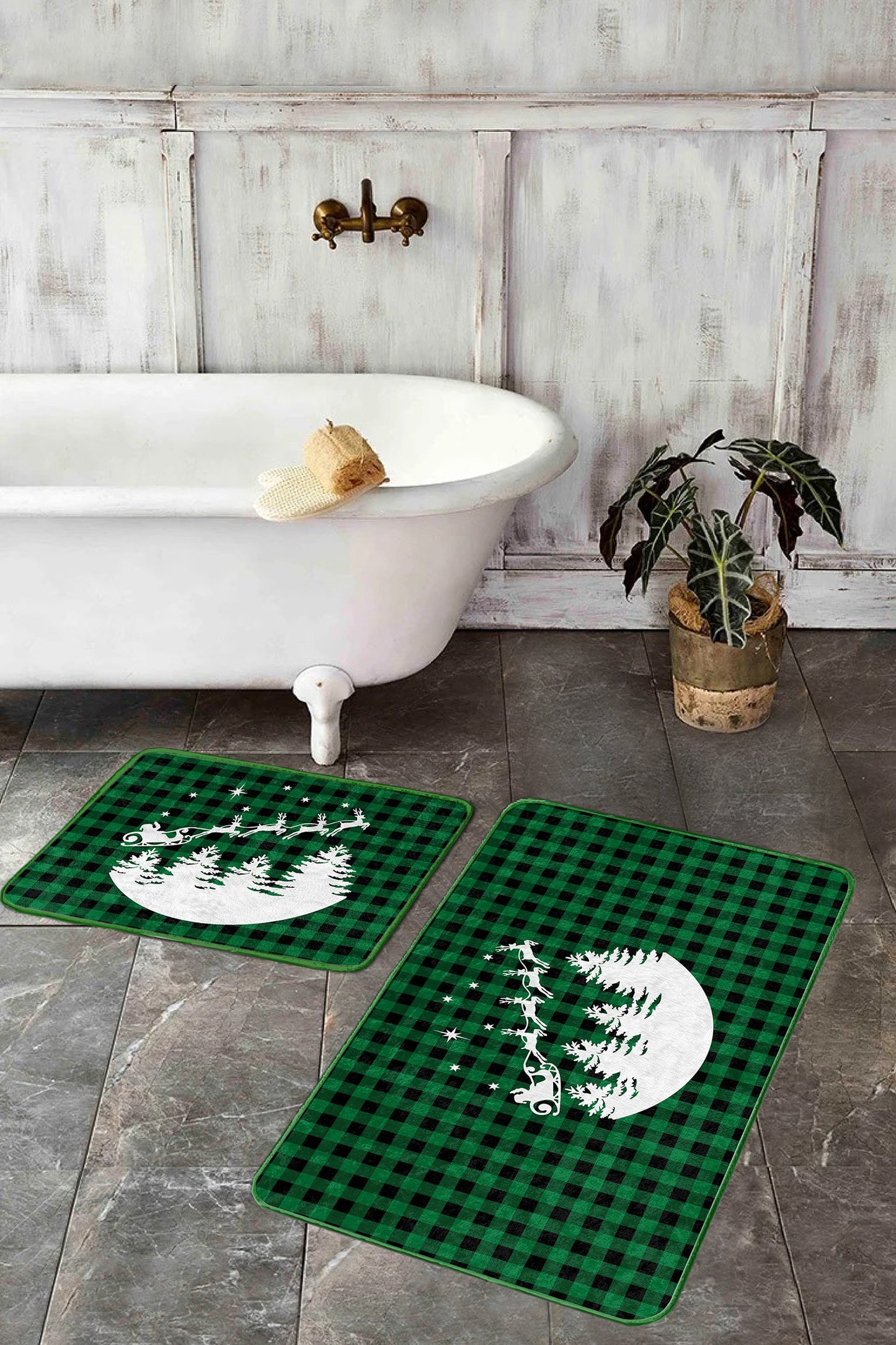 Elegant Set with Delicate Green Patterns for Christmas Bathroom Decor
