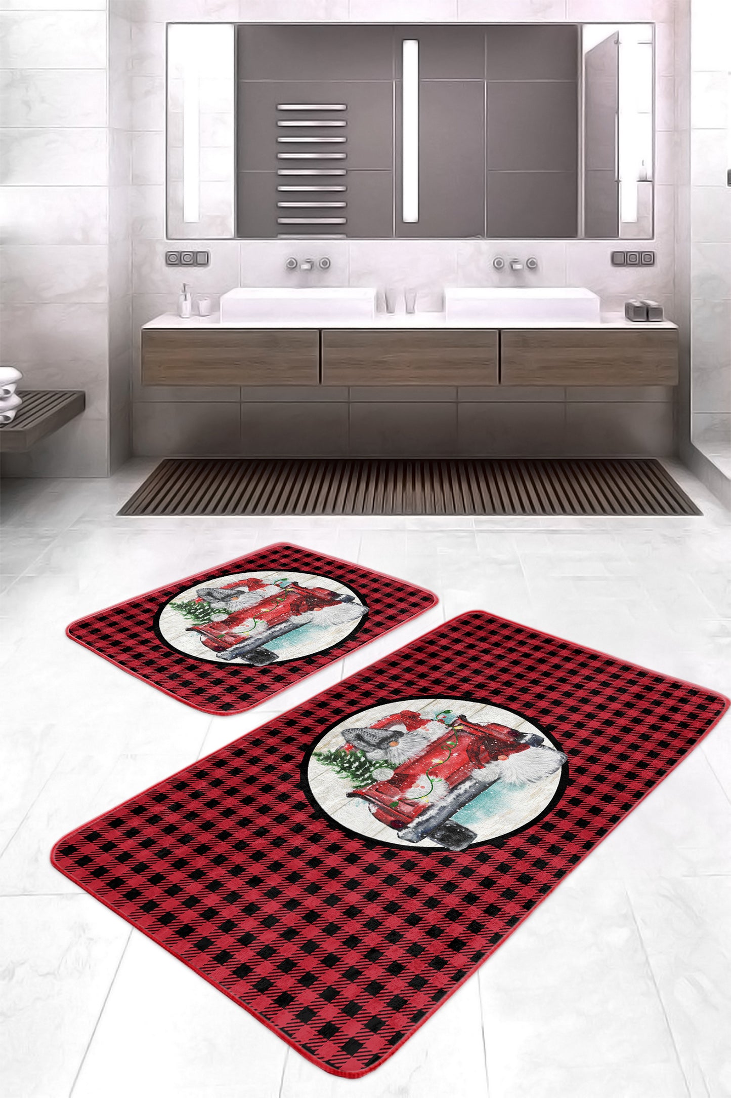 Functional and Stylish Bath Mat Set with Red Christmas Decor Craftsmanship