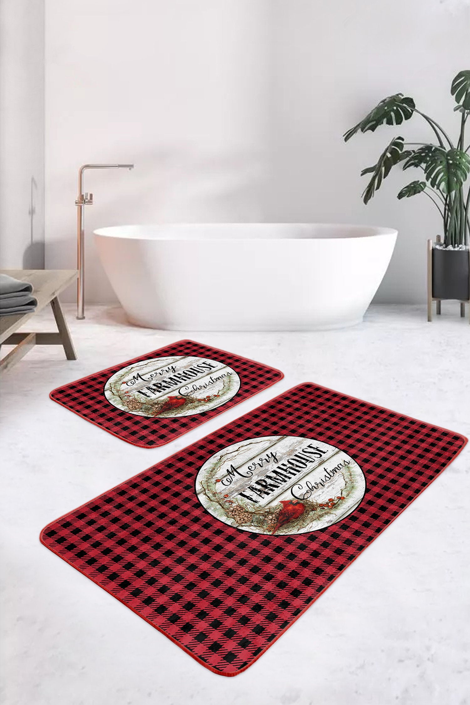Decorative Bath Mat Set with a Charming Array of Merry Farmhouse Christmas Patterns
