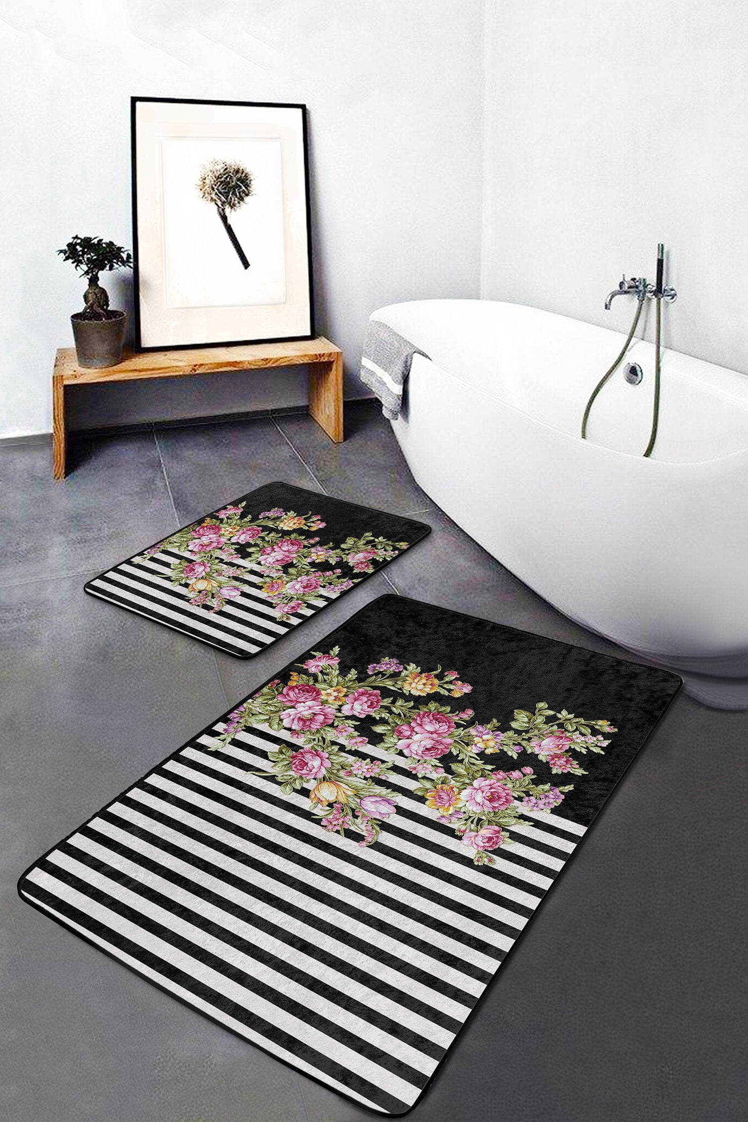 Pink Rose Pattern Bath Mat Set for a Touch of Romantic Beauty