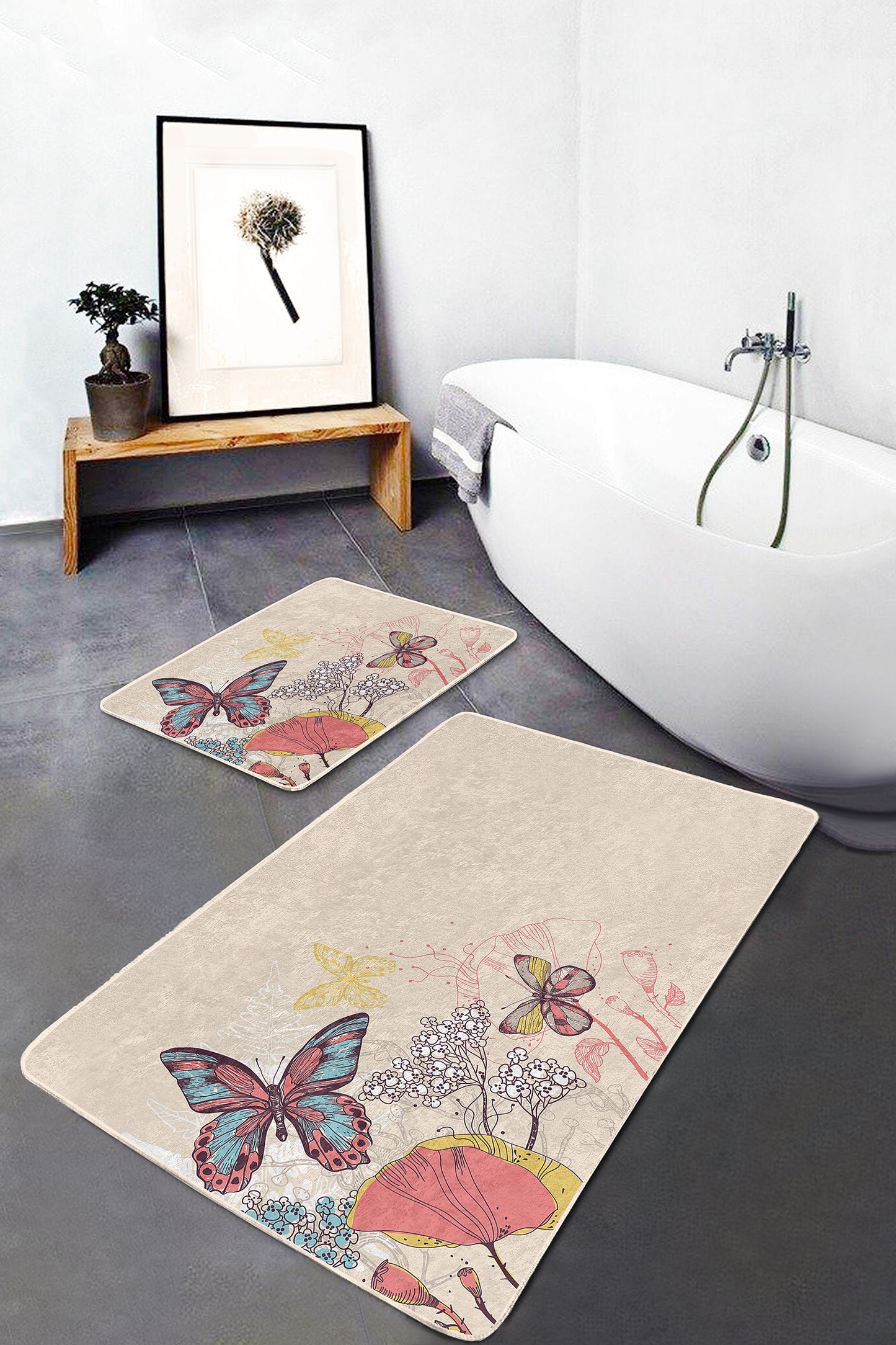 Decorative Bath Mat with a Charming Array of Butterfly on Flowers Patterns