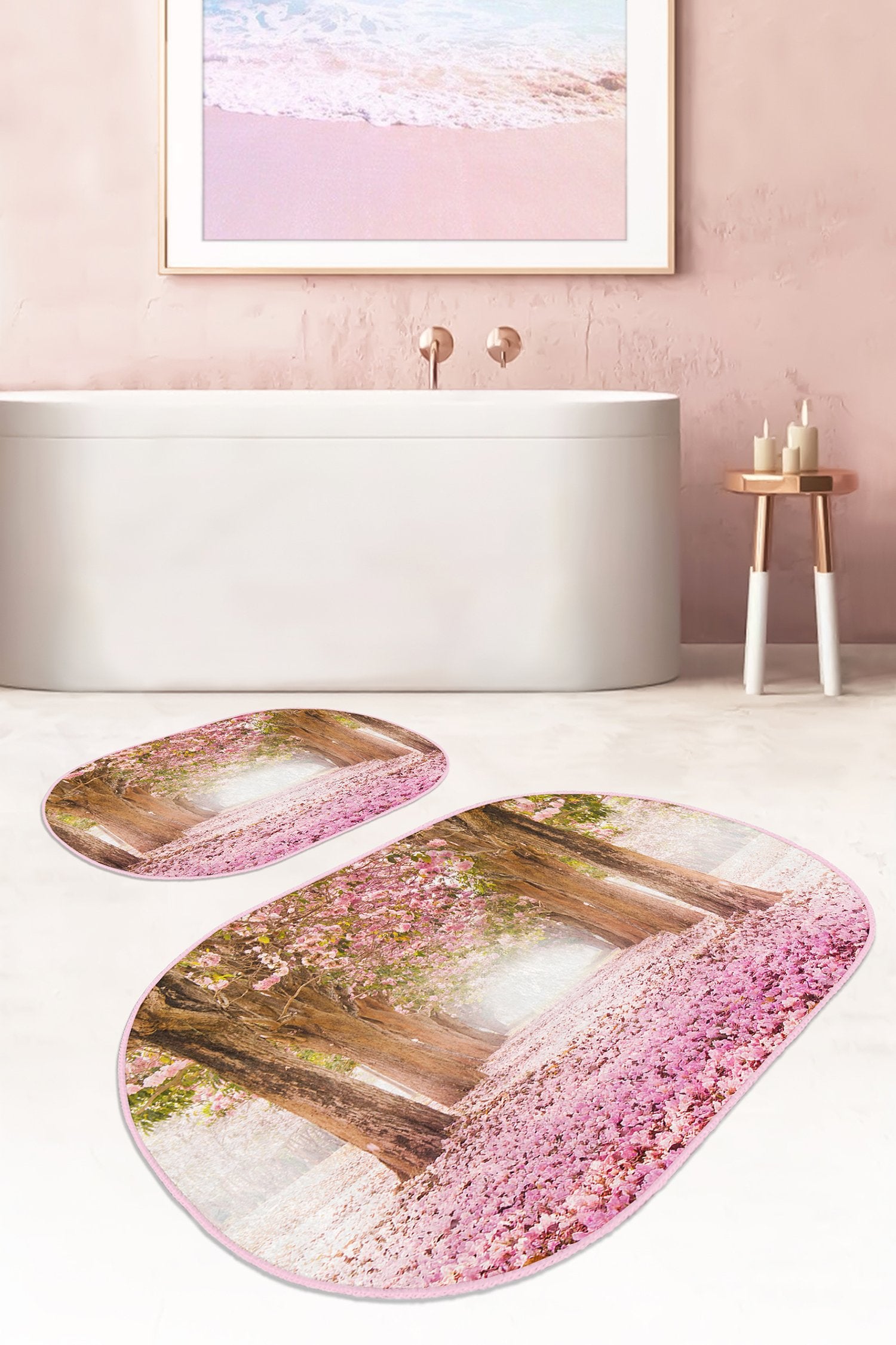 High-Quality Pink Forest Pattern Bath Mat Set for Stylish Decor