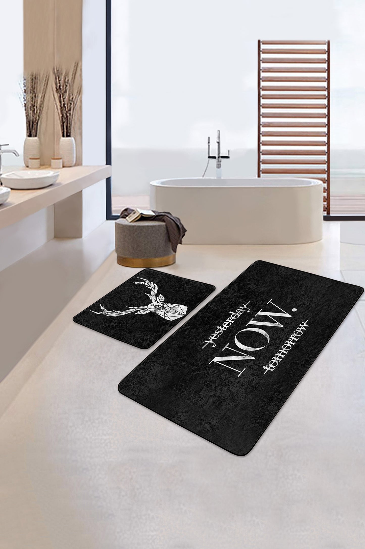 Decorative Bath Mat Set with a Charming Array of Modern Monochrome Patterns