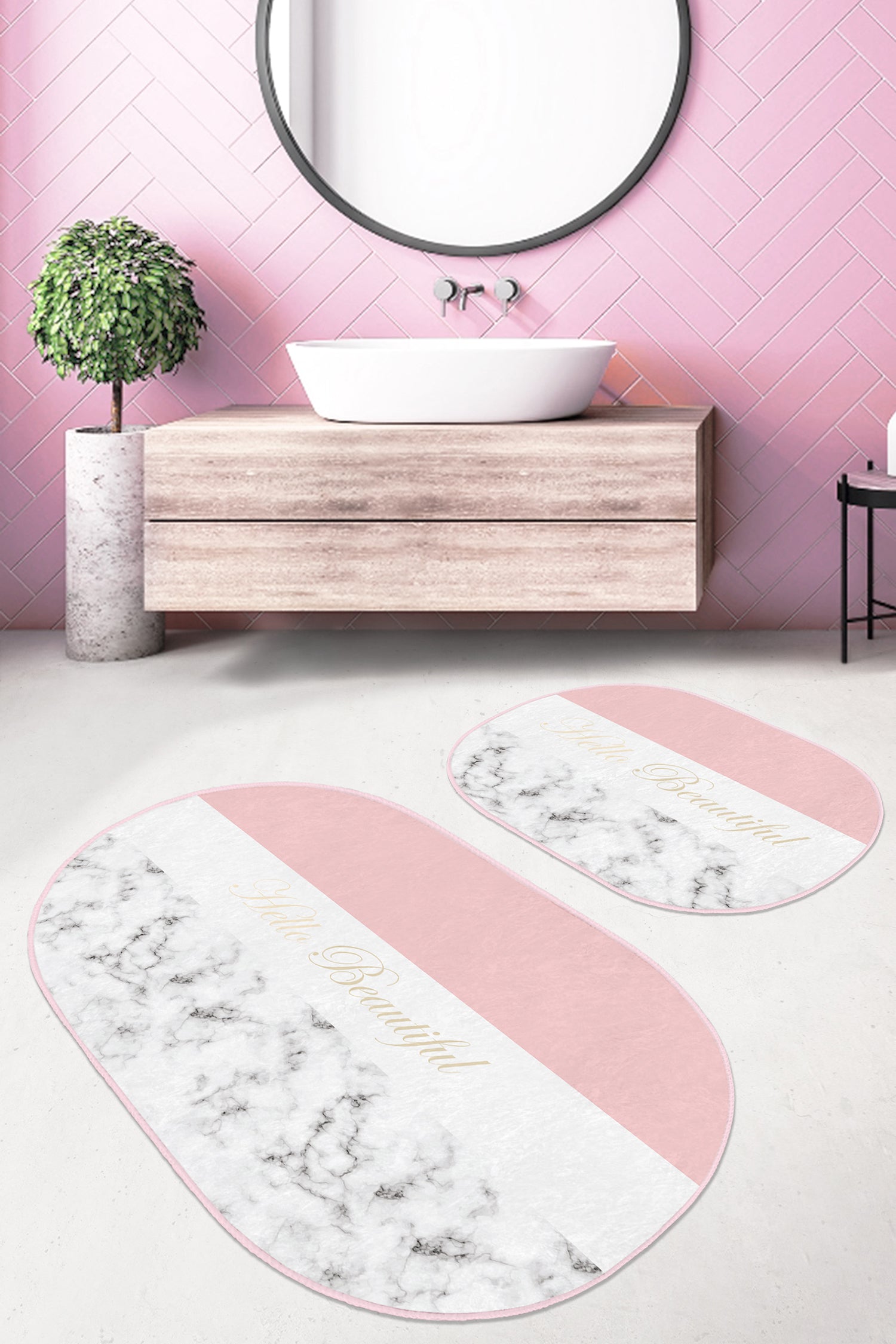 Hello Beautiful Printed Bath Mat Set