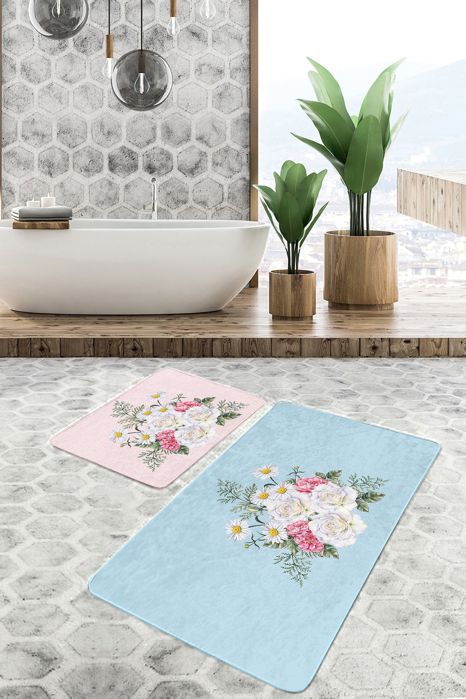 Close-up of the Charming Butterfly on Flowers Patterns on the Bath Mat