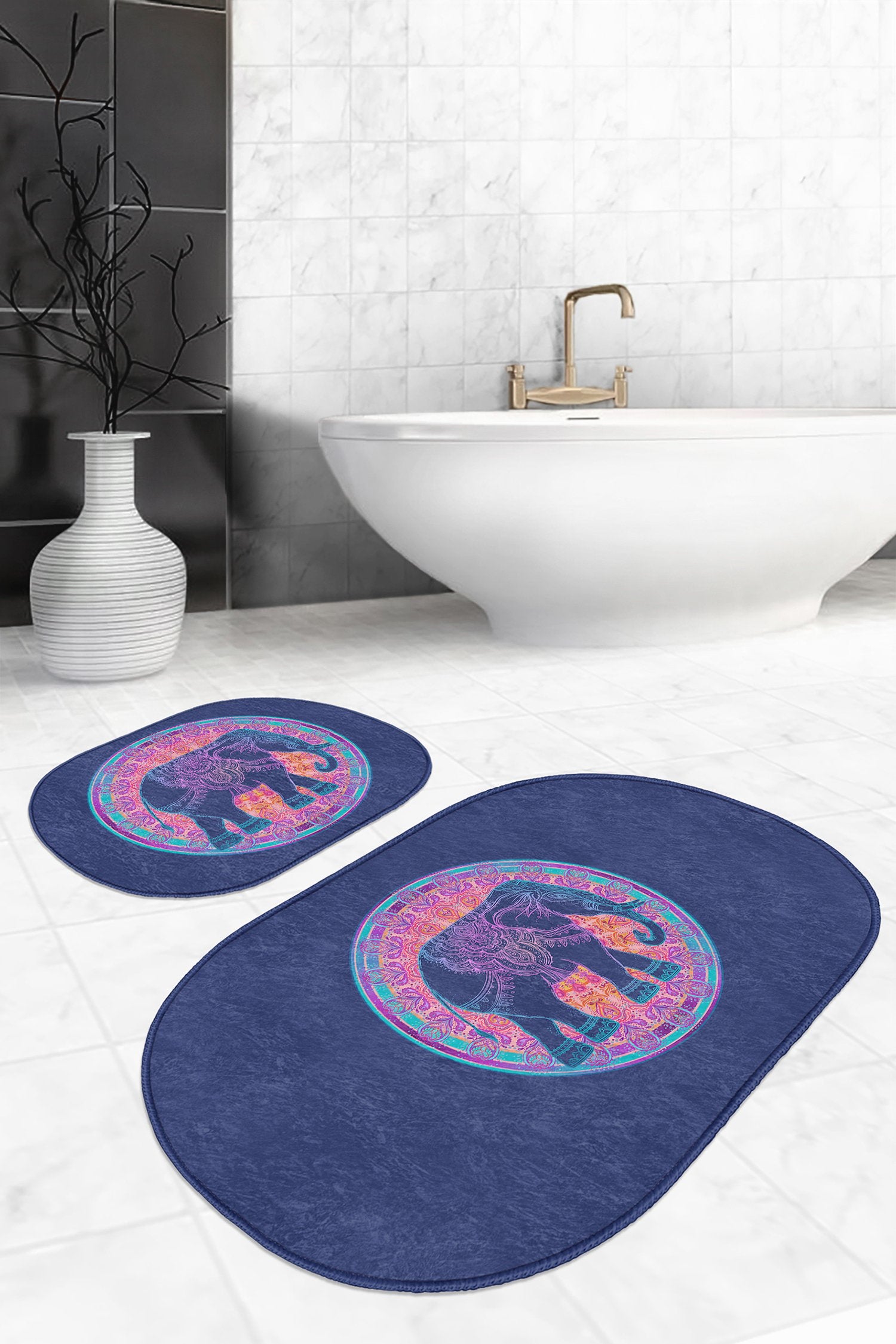 High-Quality Mystic Elephant Pattern Bath Mat Set for Stylish Decor