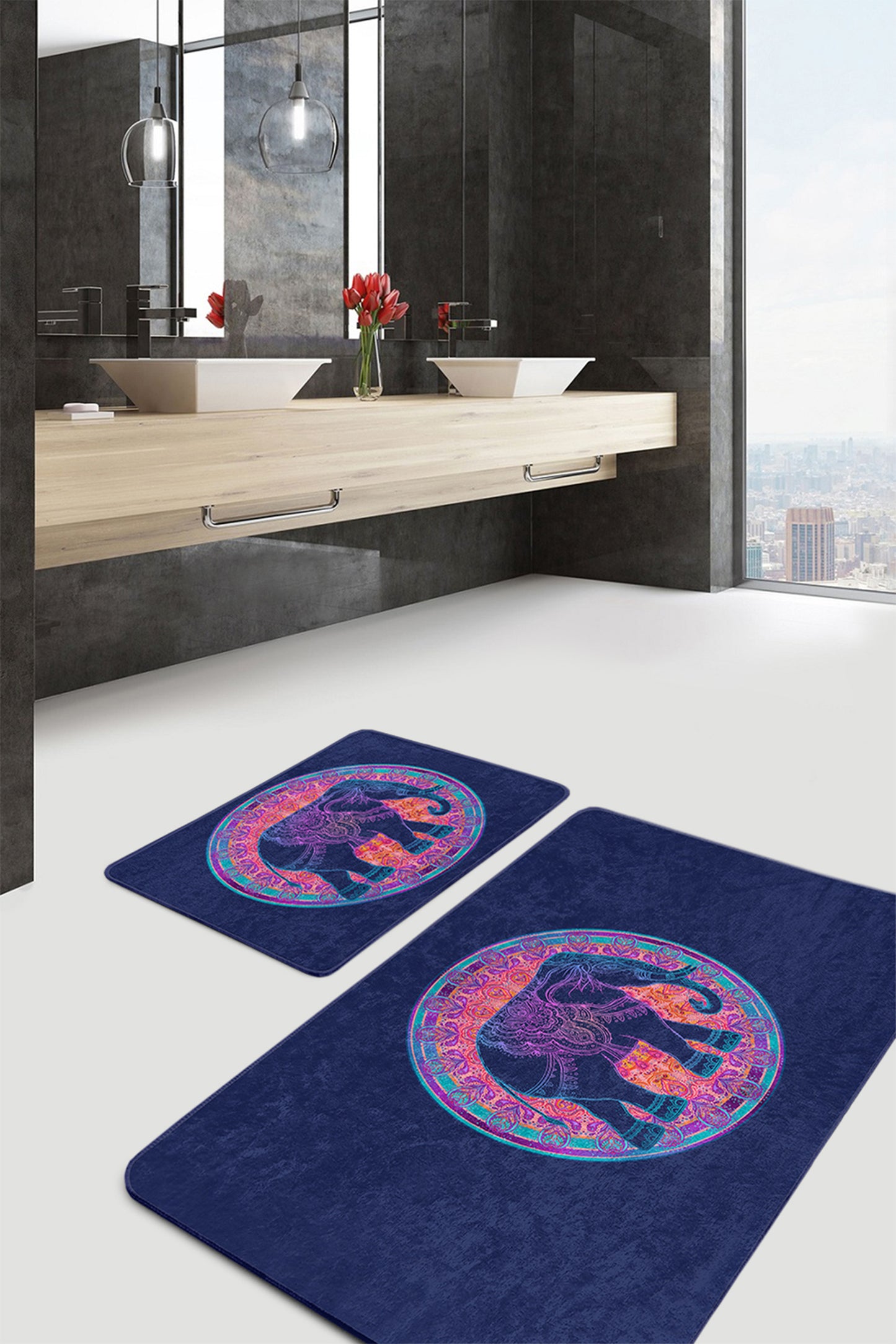 Exotic Elegance Set with Purple Elephant Pattern Design