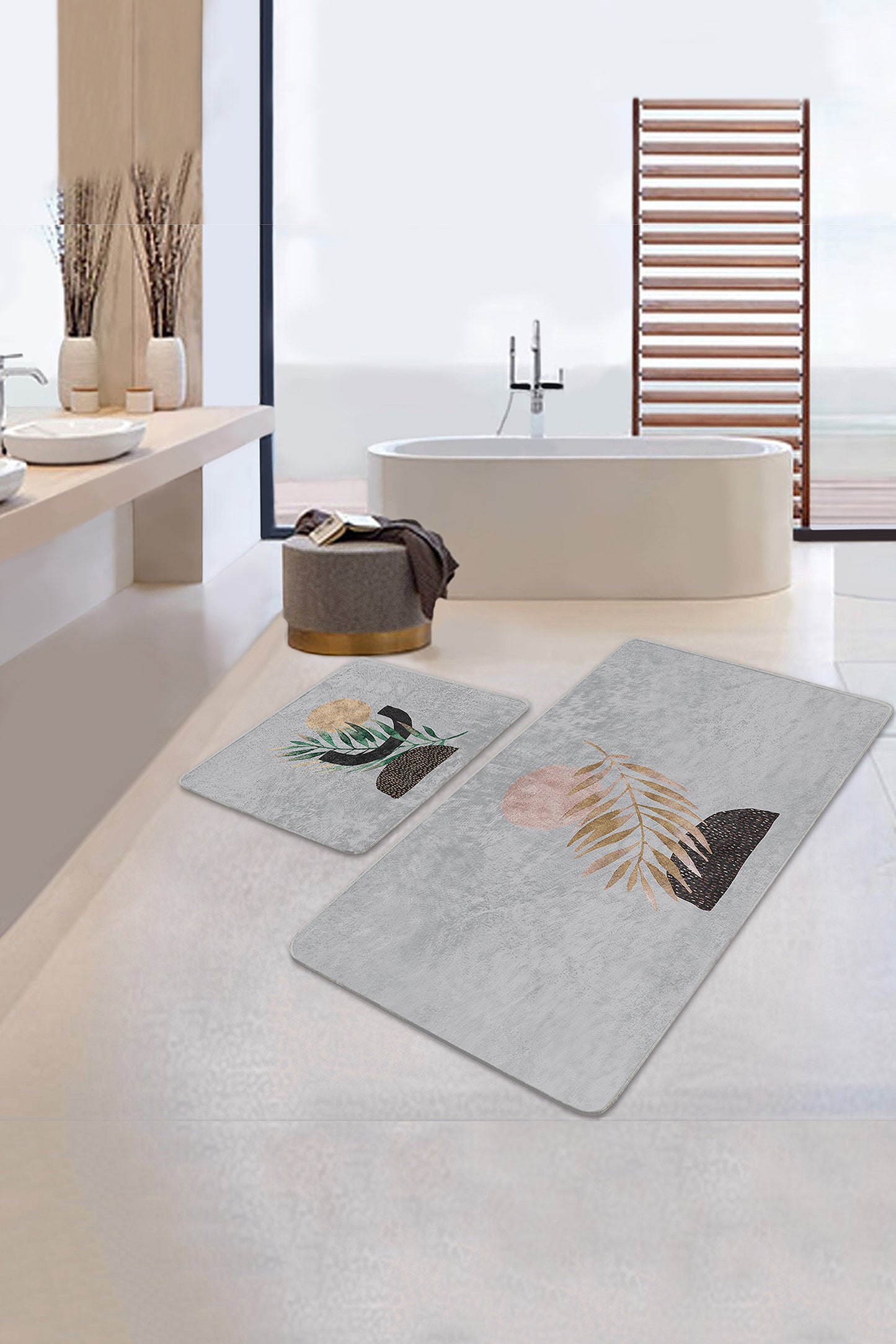Decorative Bath Mat Set with a Charming Array of Clean Lines and Simple Patterns