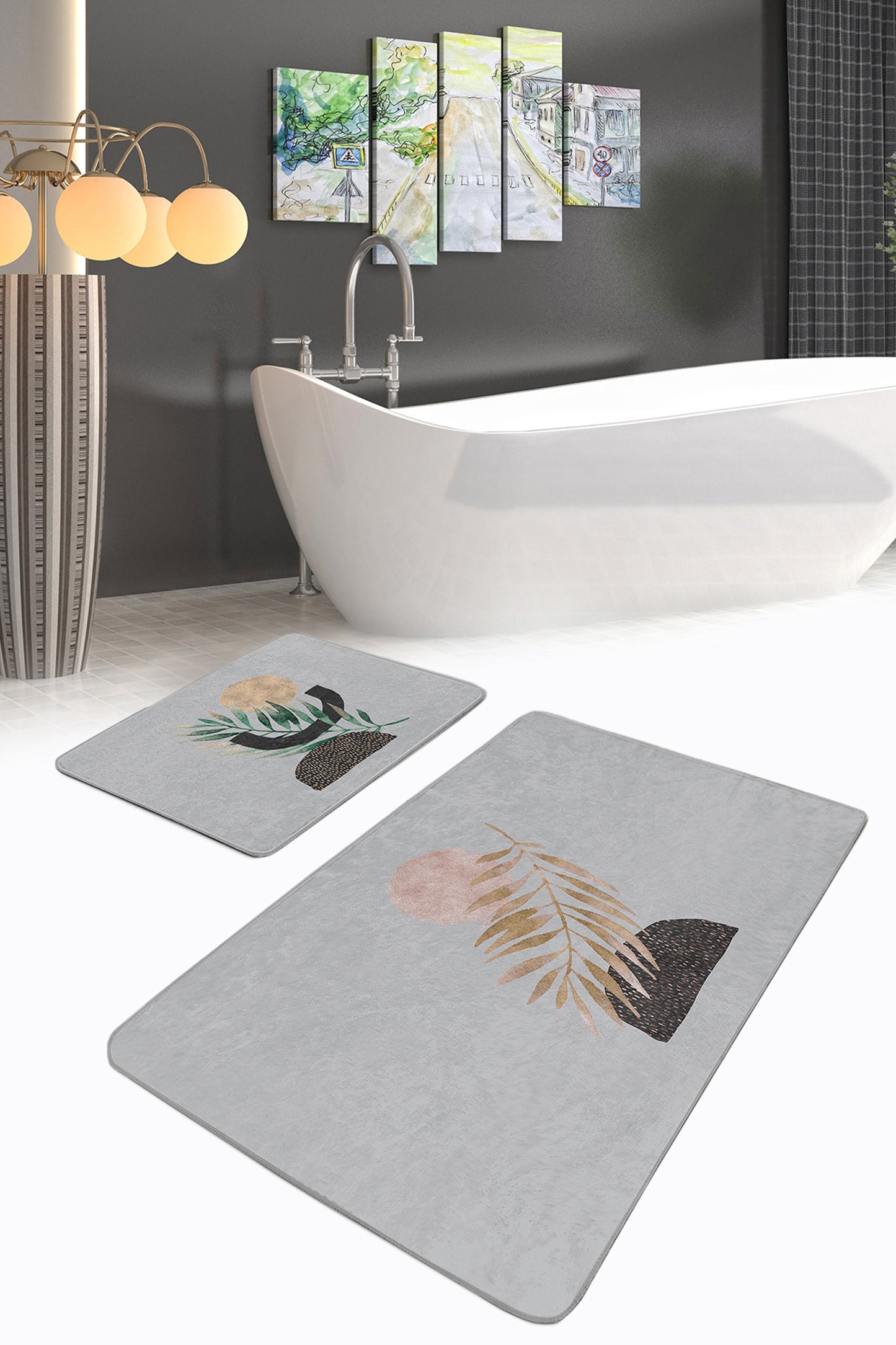 Minimalist Design Decorative Bath Mat Set - Front View