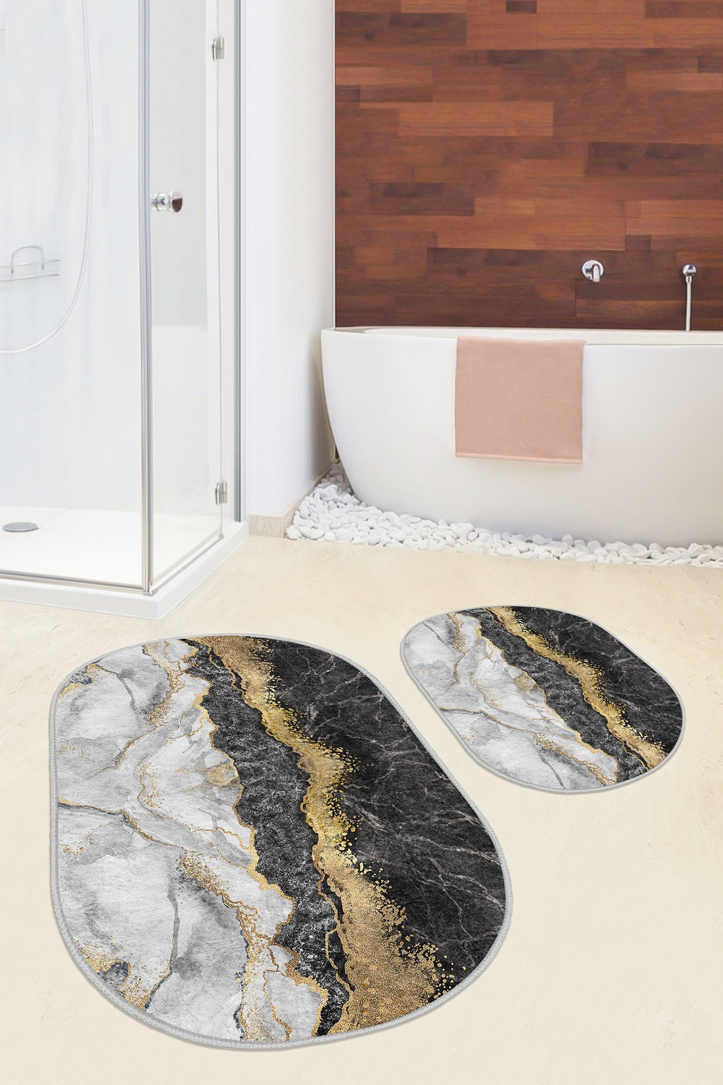 Decorative Bath Mat Set with a Charming Array of Marble Patterns