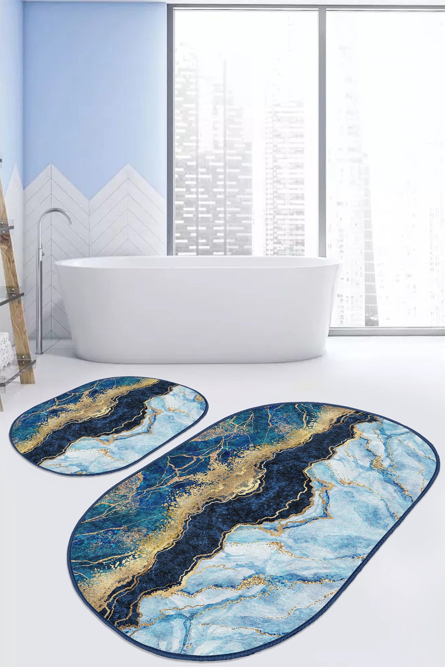 Blue Marble Pattern Bath Mat Set for a Stylish and Relaxing Bathroom