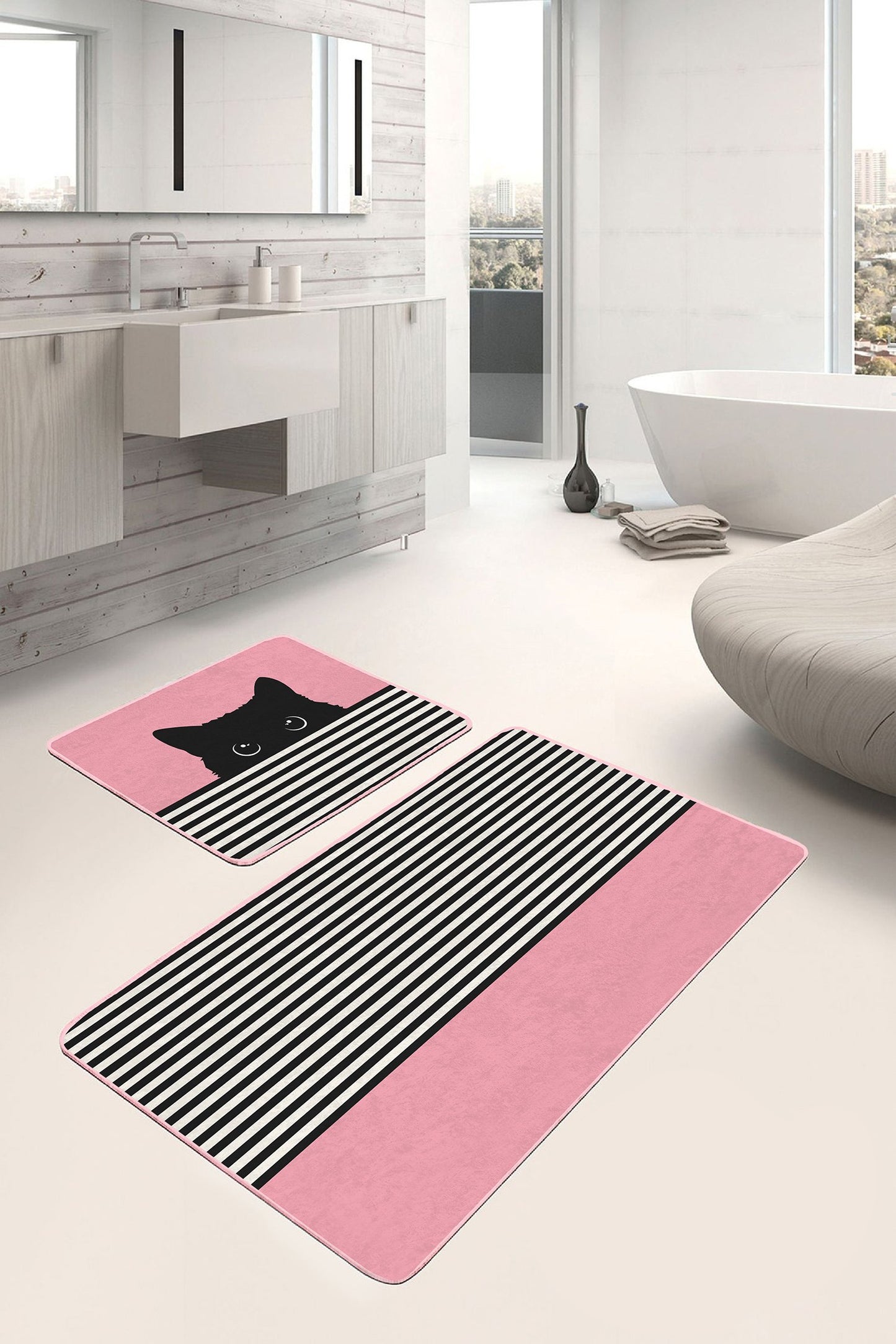 Playful Elegance Set with Pink Cat Pattern Design