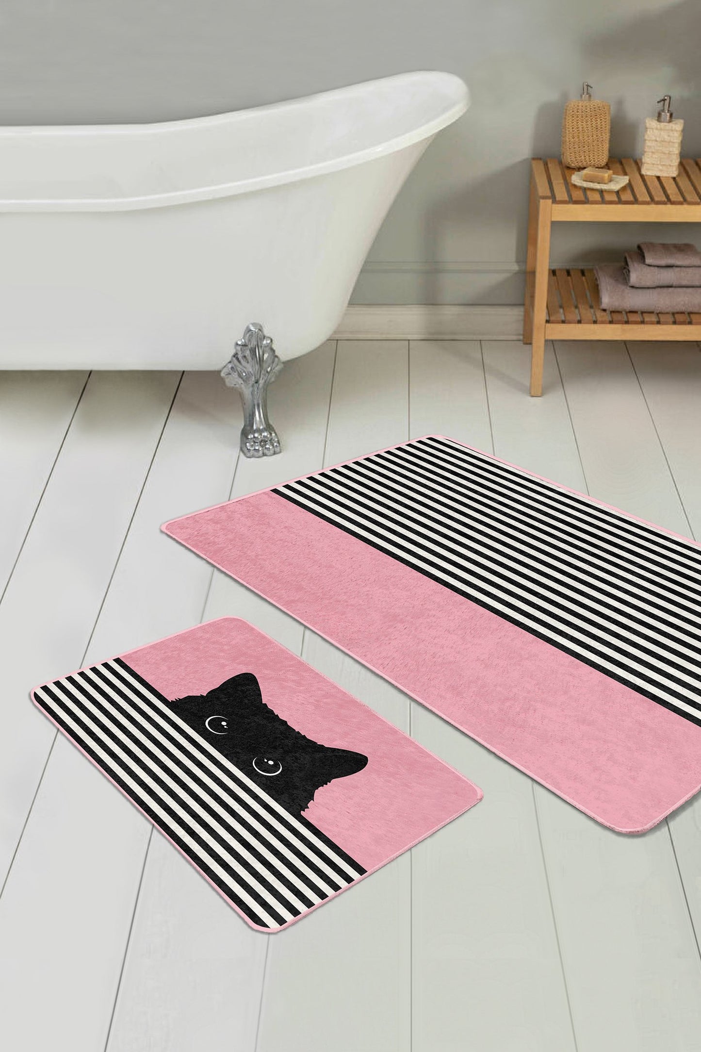 High-Quality Pink Cat Pattern Bath Mat Set for Stylish Decor