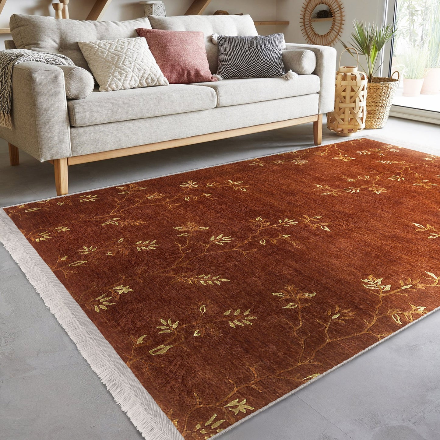 Rug with Natural Elegance and Dry Flower Pattern
