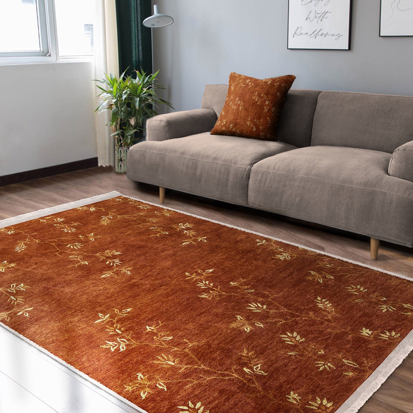 Elegant Rug with Dry Flower Pattern for Natural Home Decor