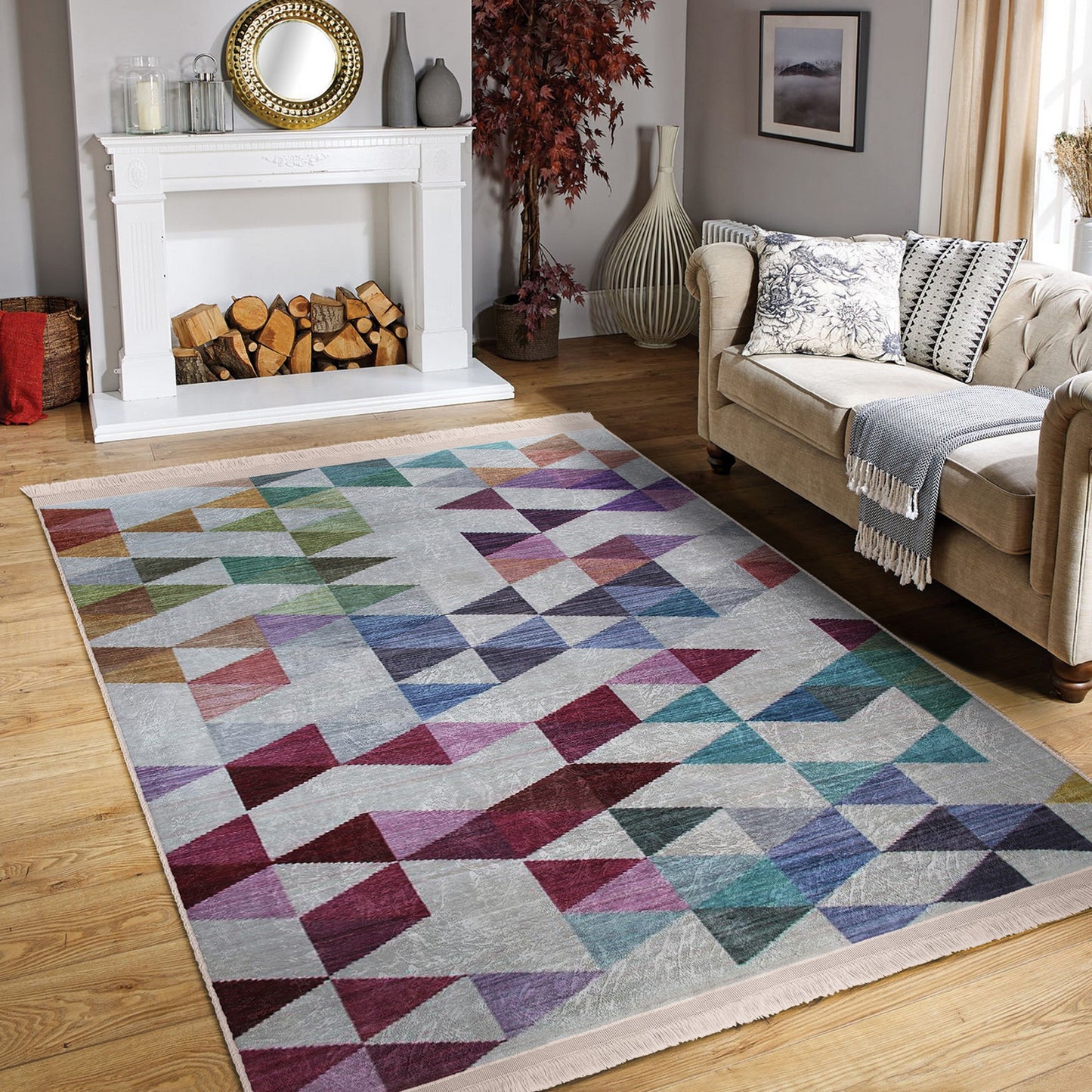 Elegant Rug with Tranquil Geometric Patterns for Home Decor