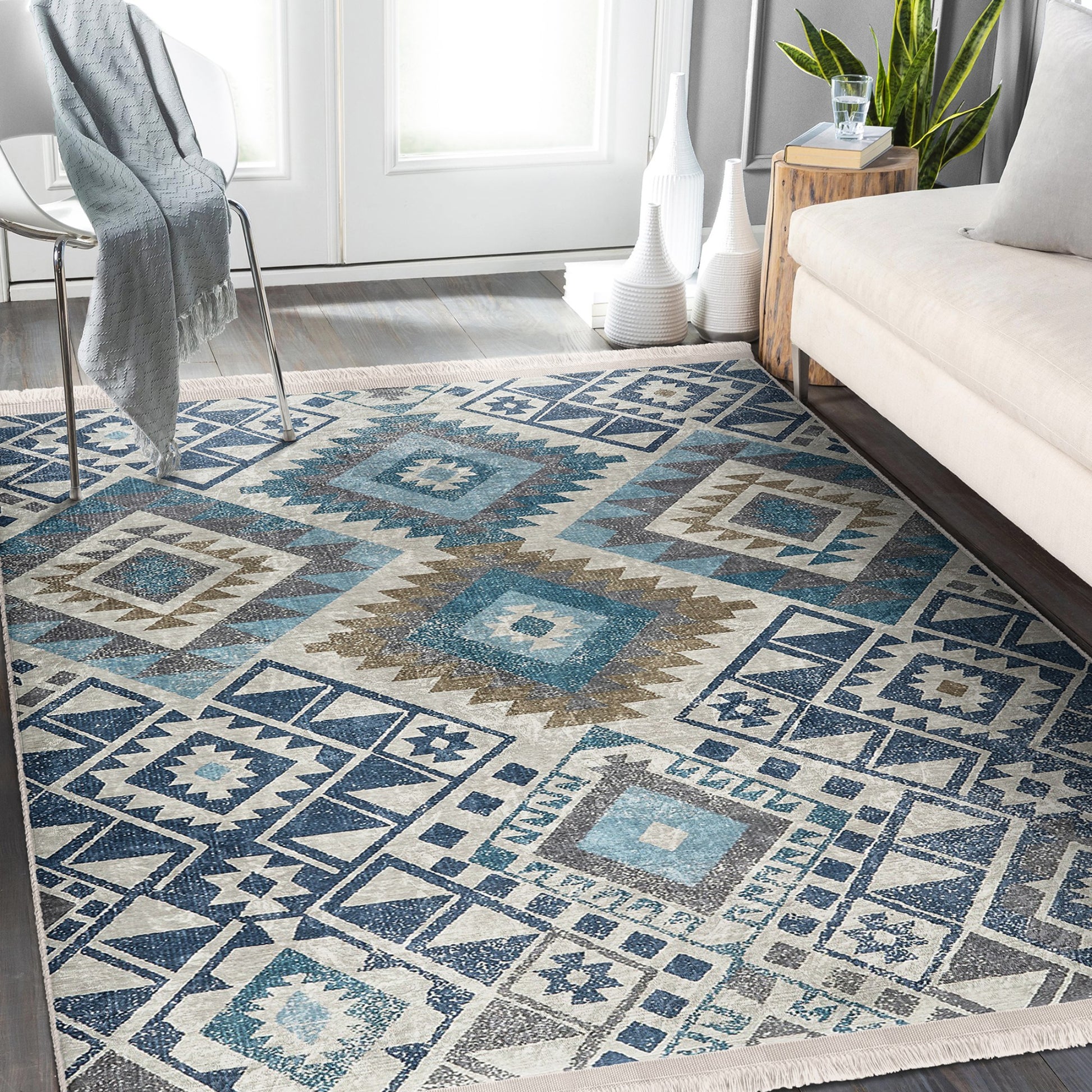 Functional and Stylish Area Rug with Aztec-Inspired Design